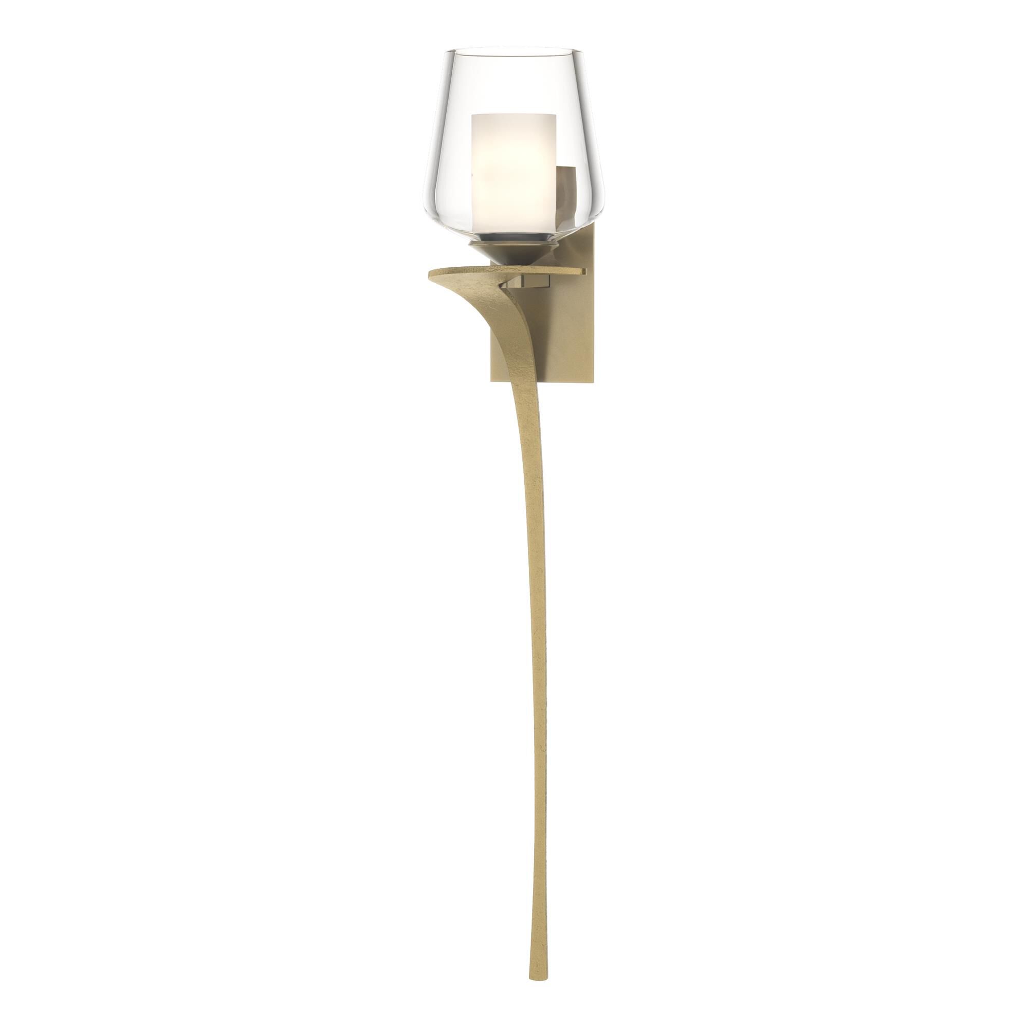 Shown in Modern Brass finish and Opal and Clear glass and Orientation: Left accent