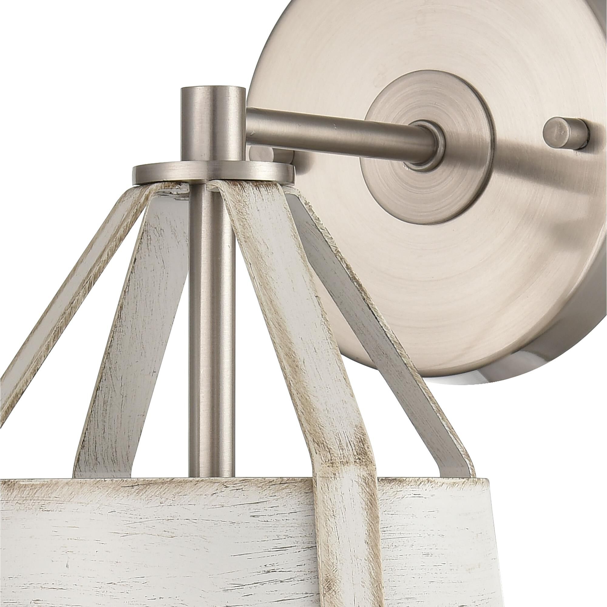 Shown in Satin Nickel finish and Antique White Metal shade