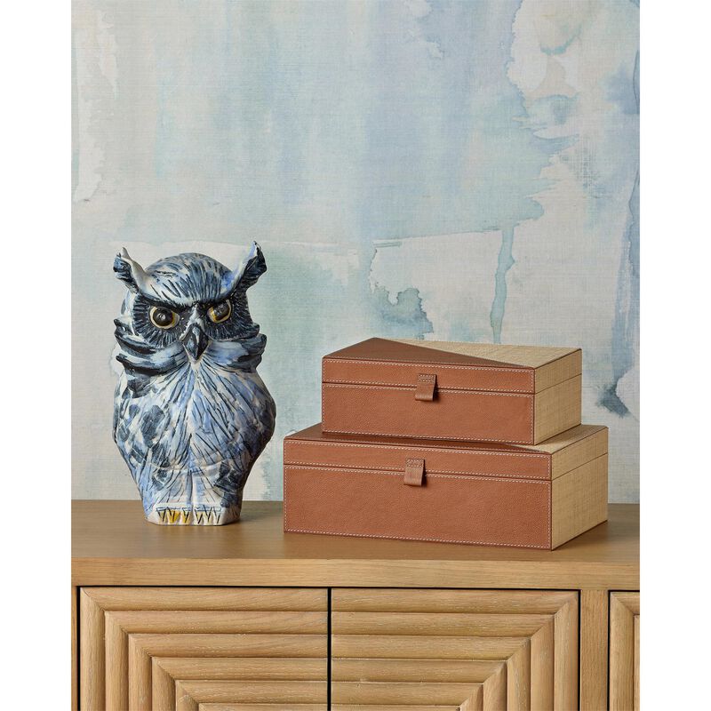 Leather & Raffia Accent Box Set of 2 by Currey & Company