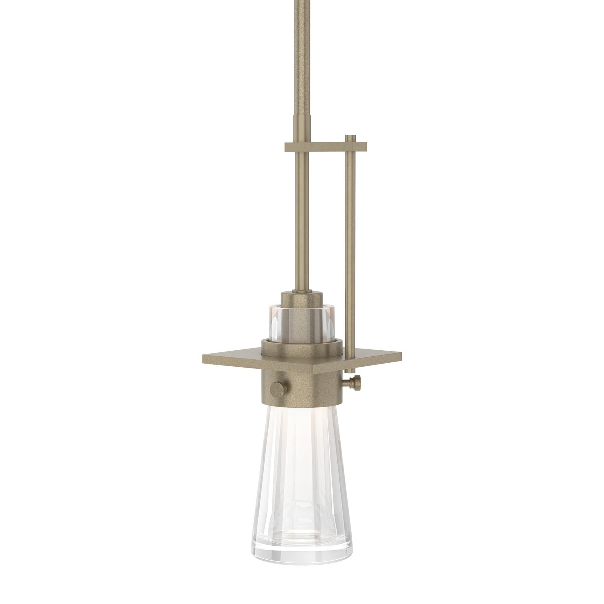 Shown in Soft Gold finish and Clear glass
