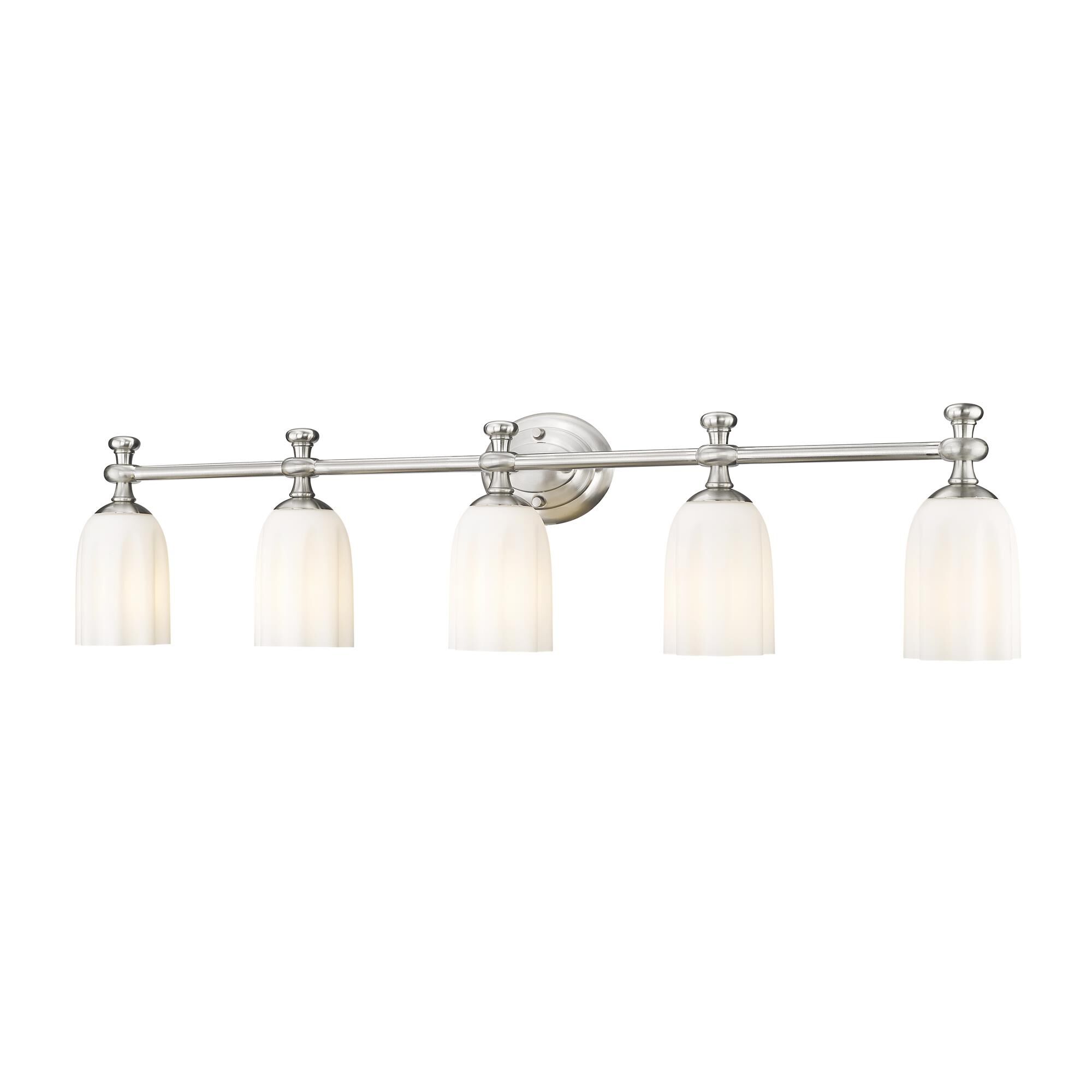 Shown in Brushed Nickel finish and Opal Etched glass and Opal Etched shade