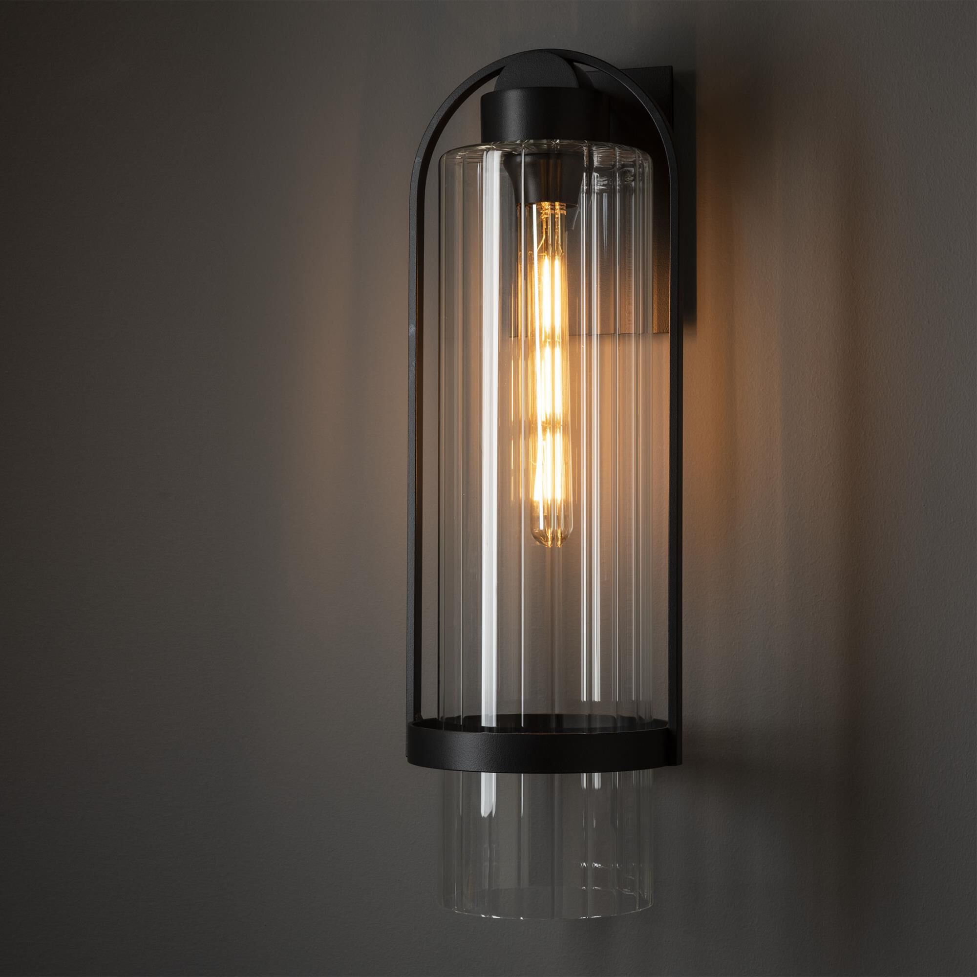 Shown in Coastal Black finish and Clear glass and Clear Glass shade