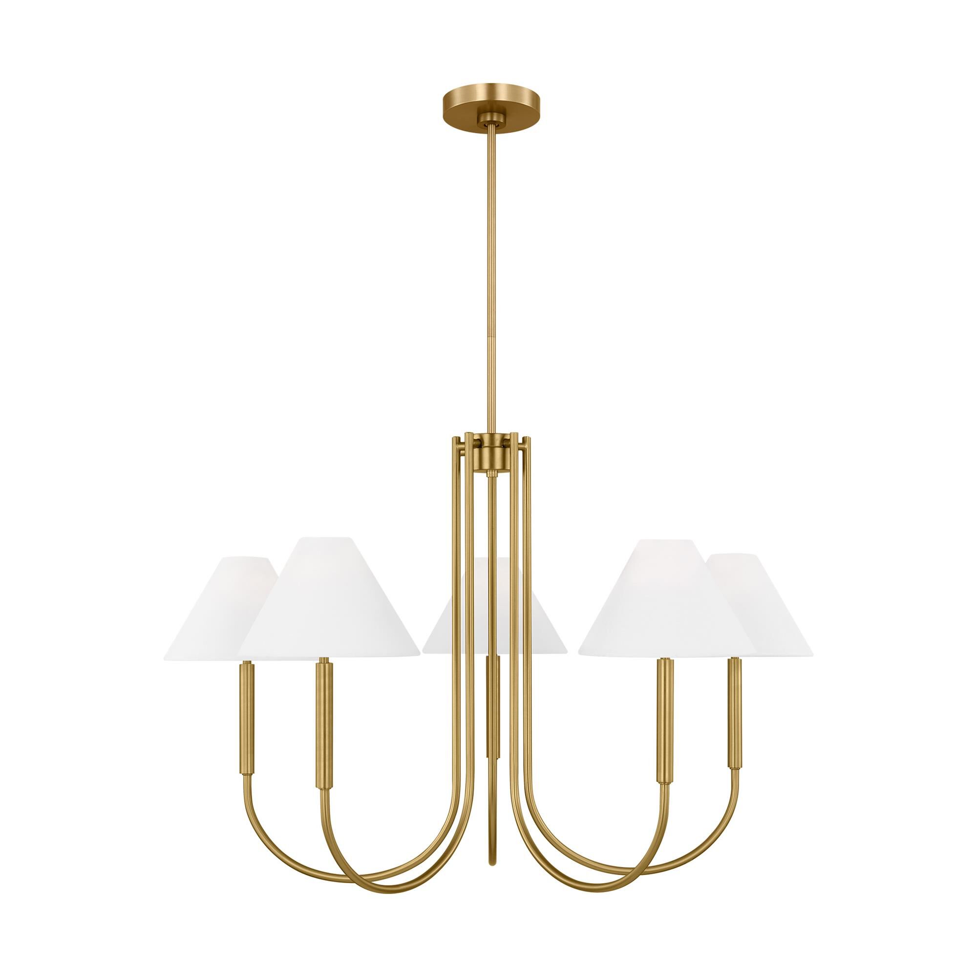 Shown in Satin Brass finish and White Linen Fabric s shade