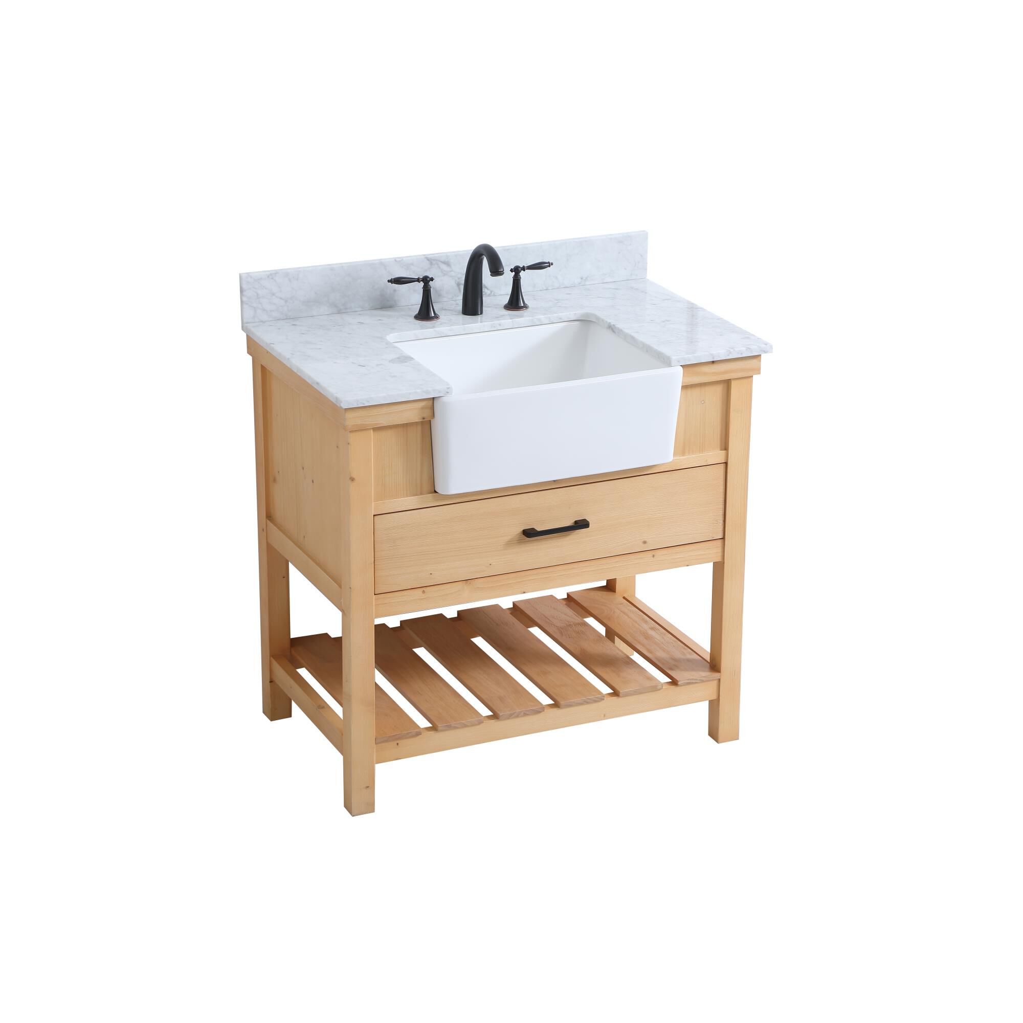 Shown in Natural Wood finish and With Backsplash accent