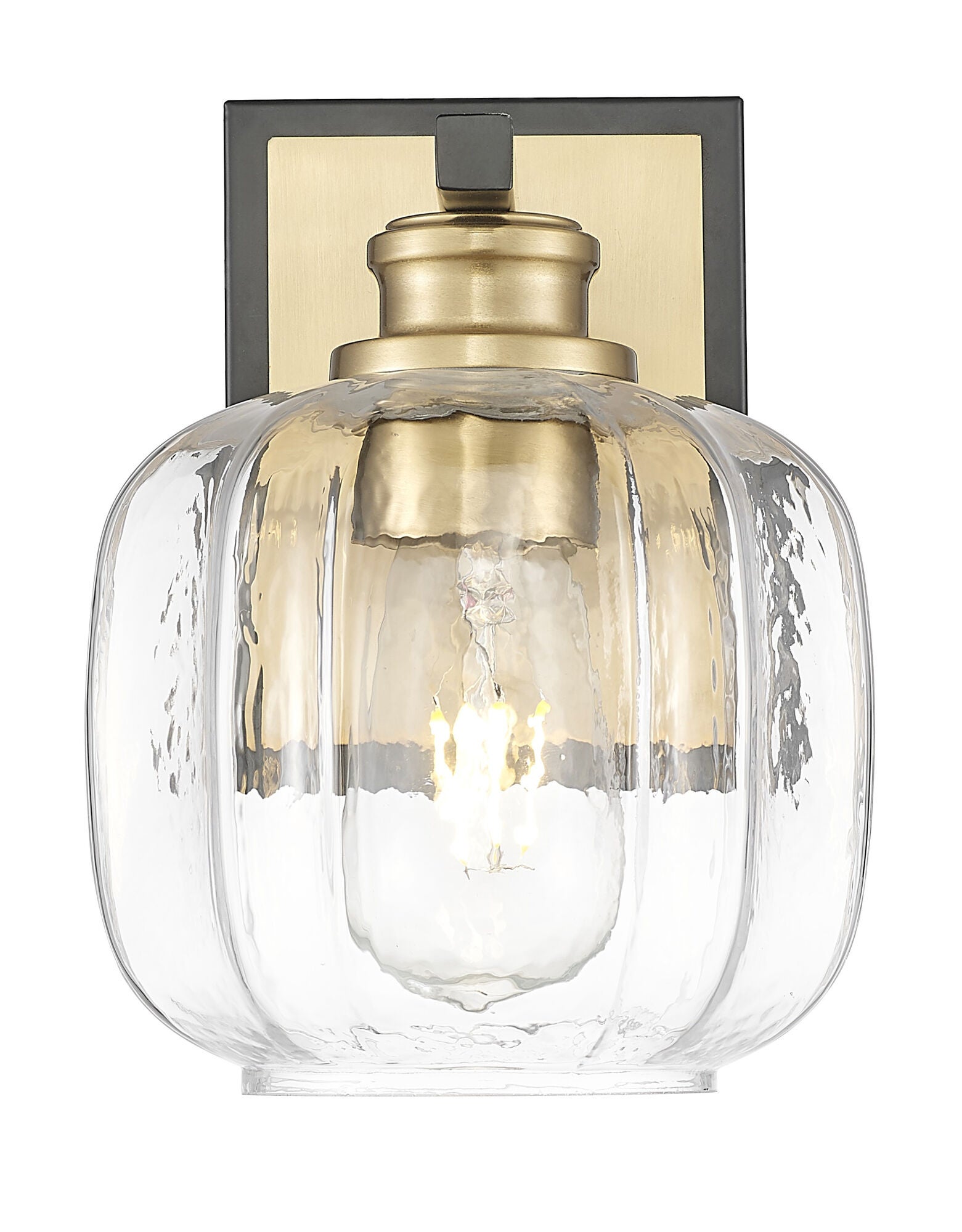 Shown in Matte Black And Brass finish and Clear Glass Globe shade
