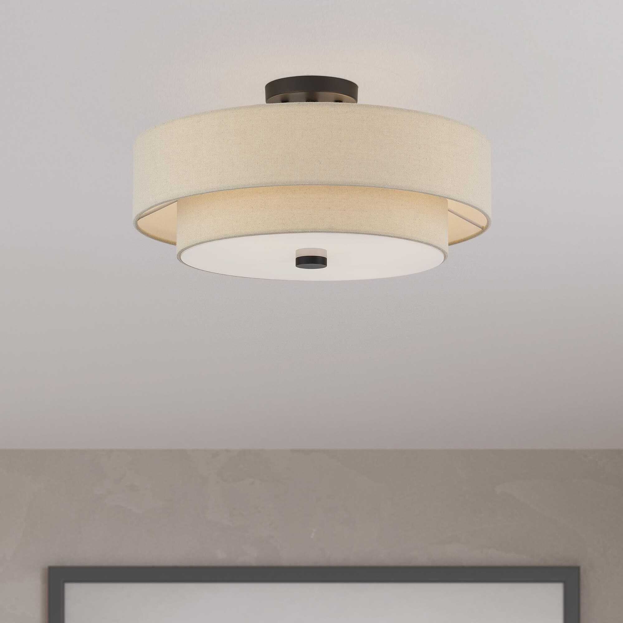 Shown in Bronze finish and Hand Crafted Parchment Color Hardback Fabric shade