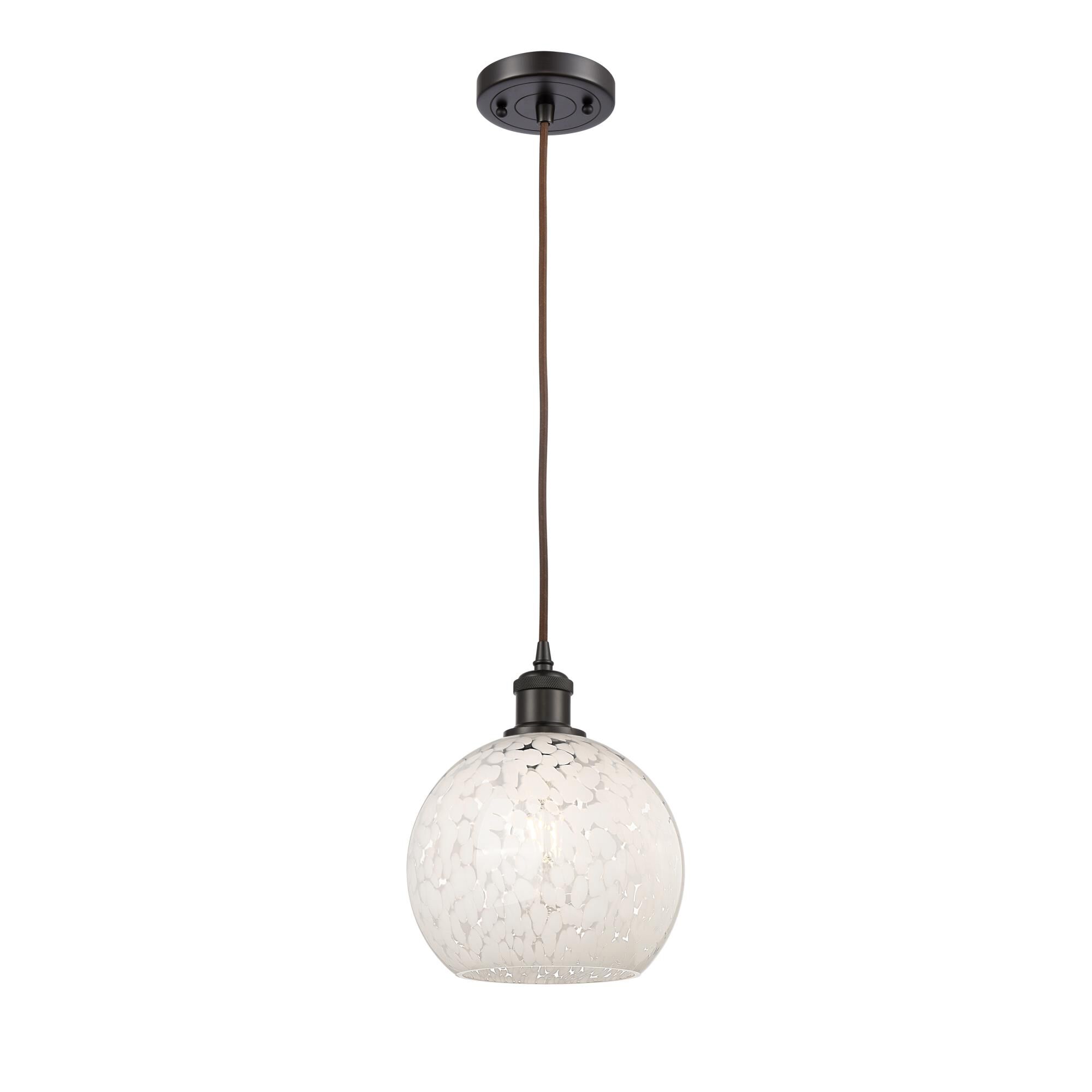 Shown in Oil Rubbed Bronze finish and White Mouchette glass