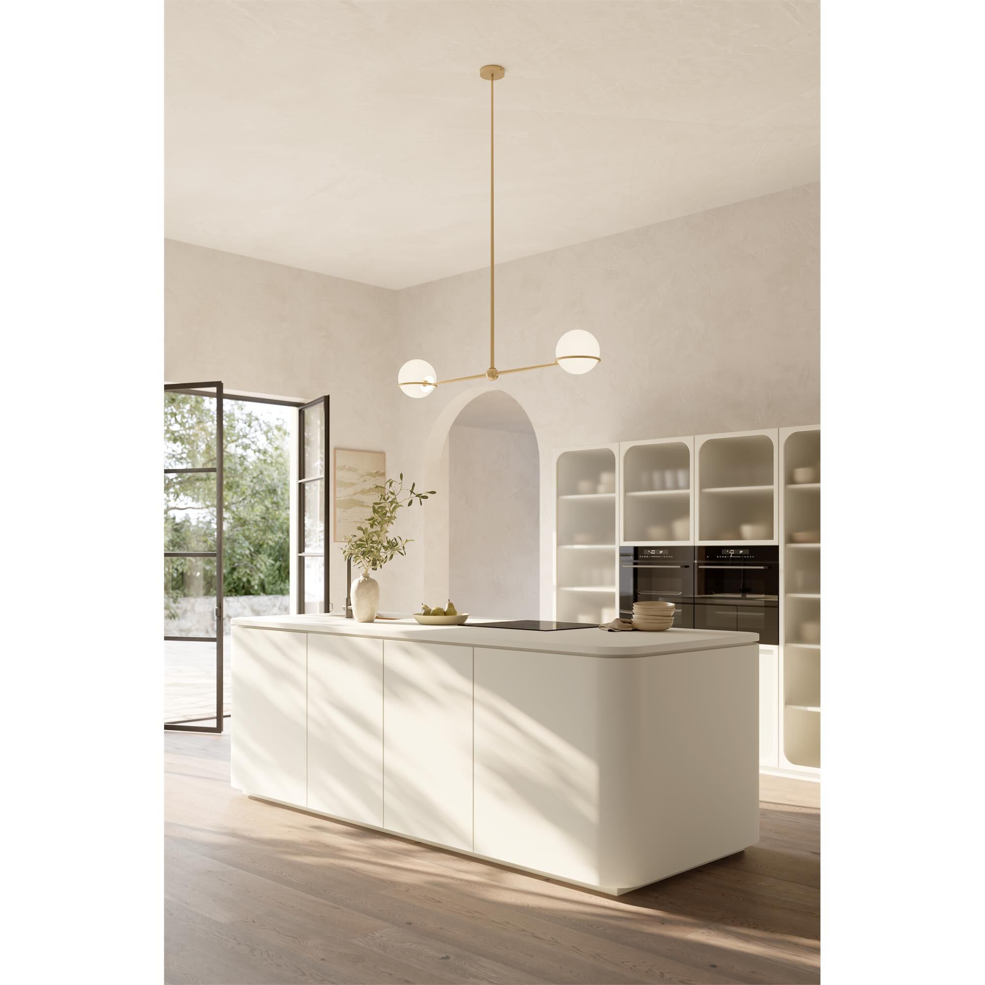 Shown in Legacy Brass finish and Opal glass