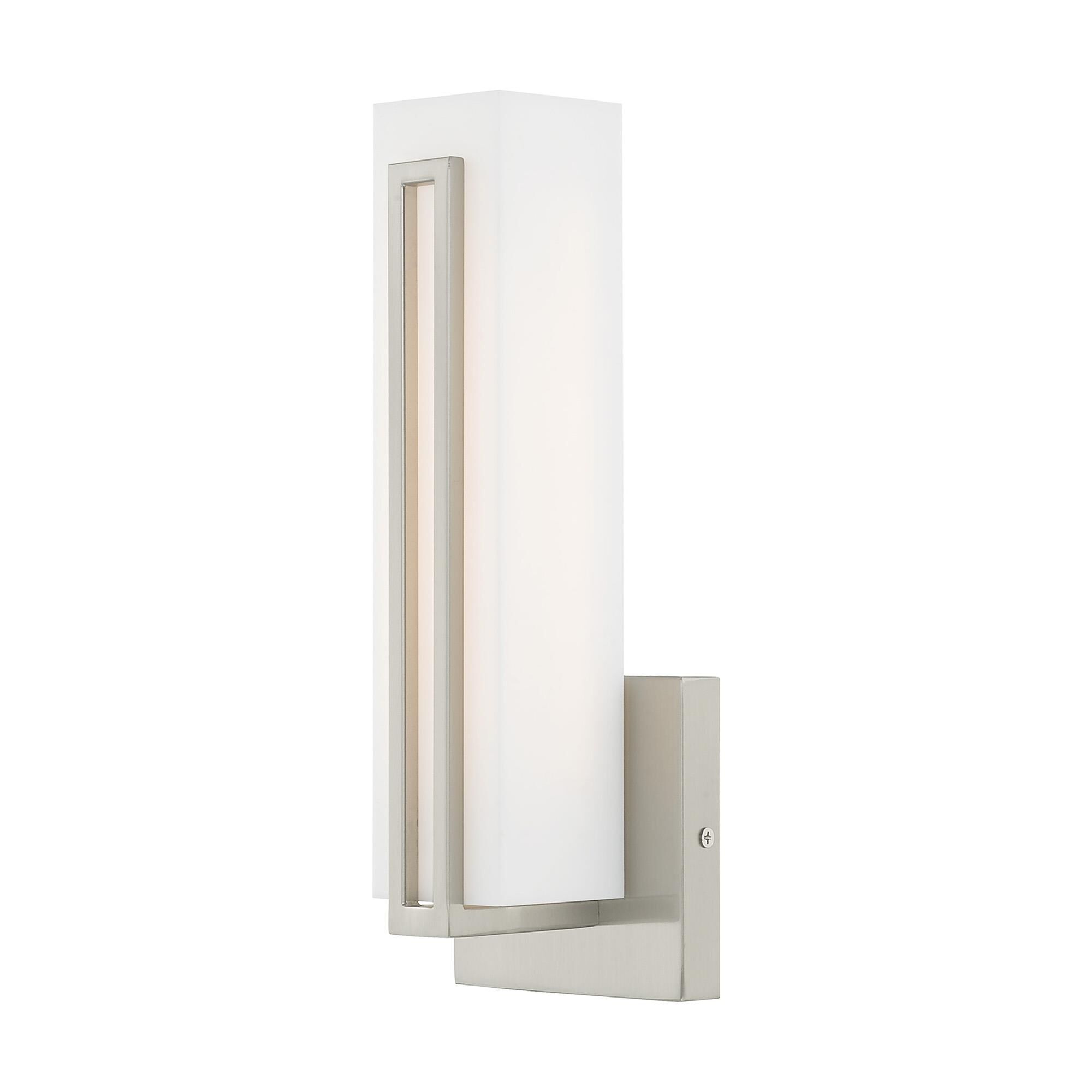 Shown in Brushed Nickel finish and Satin White Acrylic shade