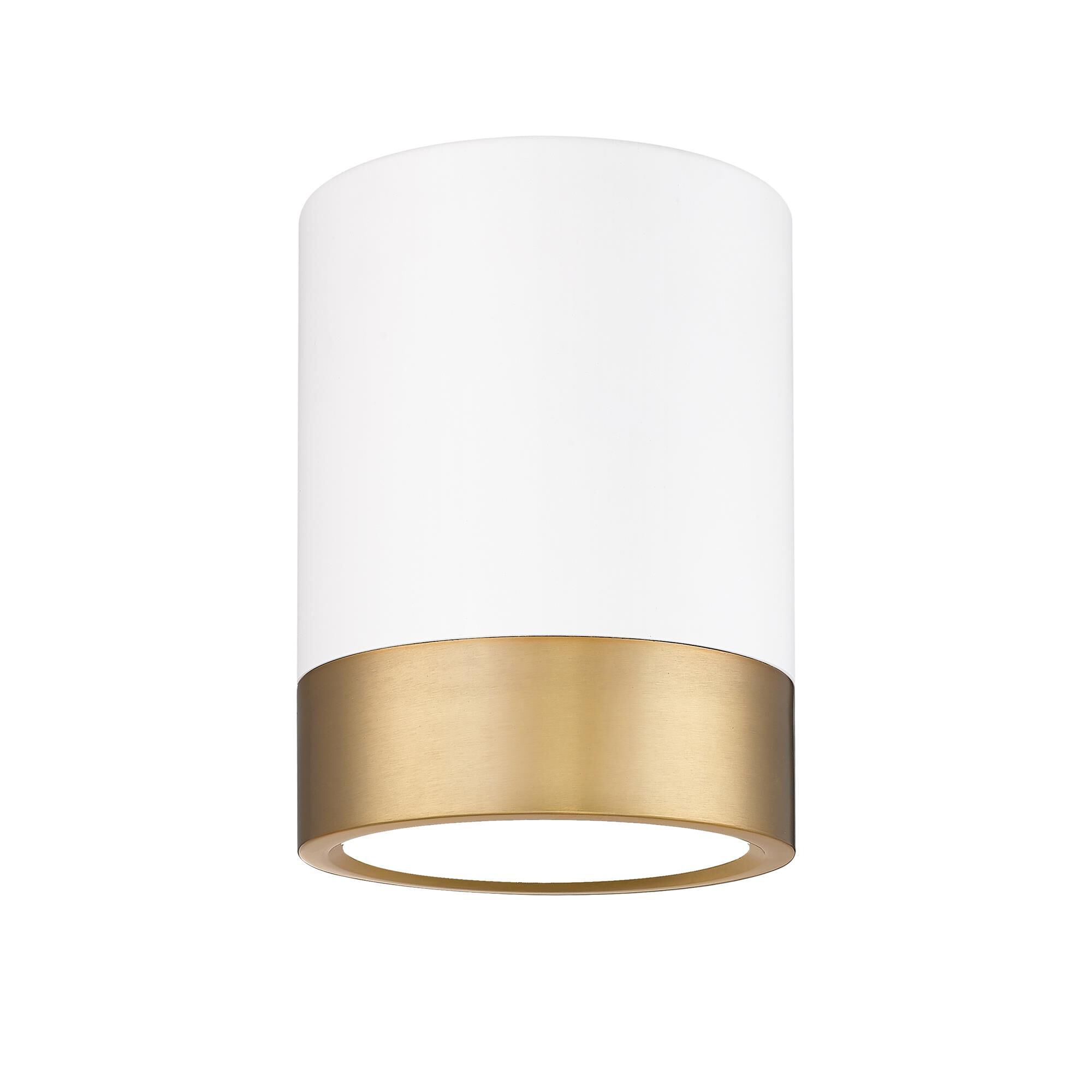 Shown in Matte White + Modern Gold finish and Frosted glass and Frosted shade
