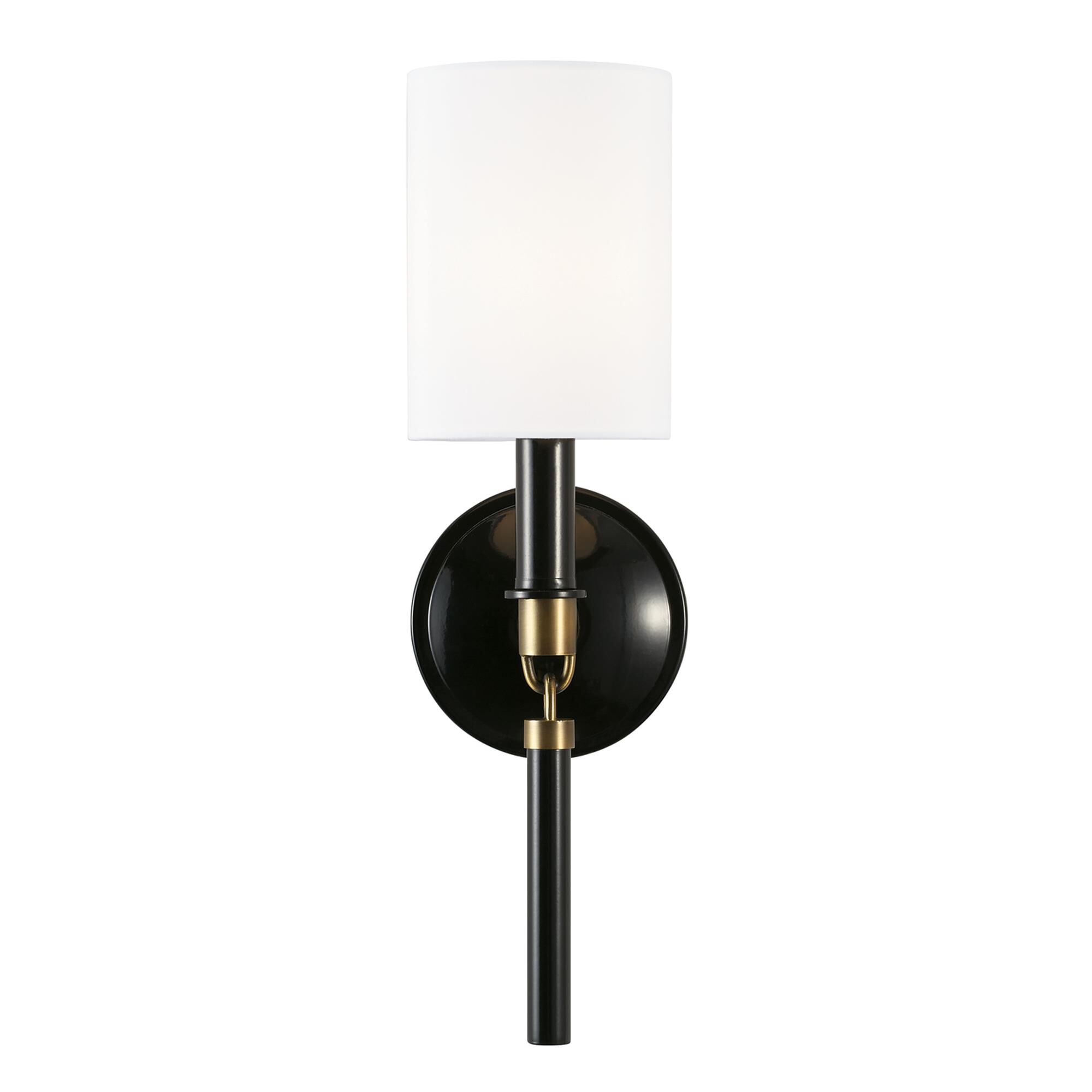 Shown in Glossy Black And Aged Brass finish and 700 glass and White Fabric Stay-Straight shade