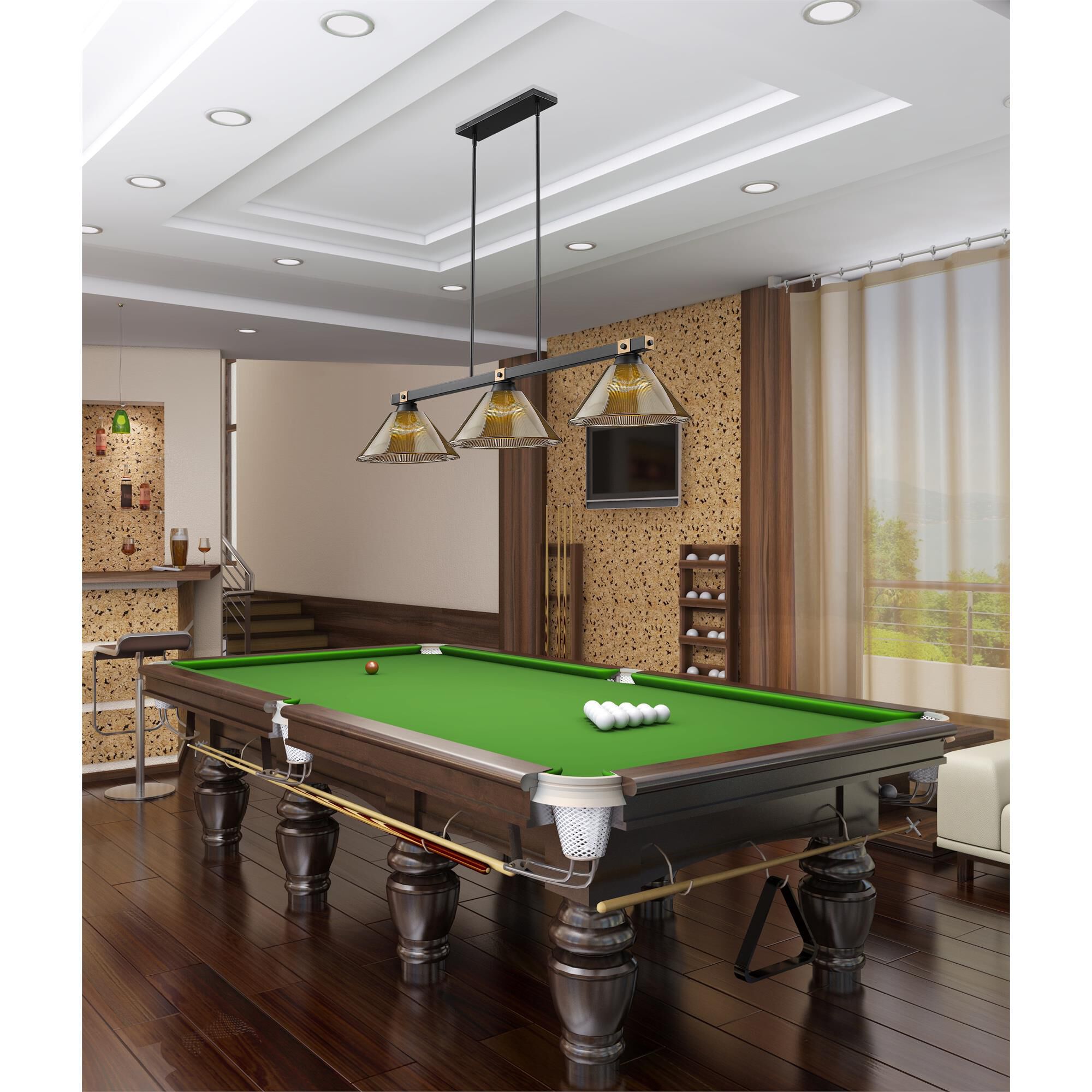 Shown in Matte Black + Rubbed Brass finish and Smoke glass and Smoke shade