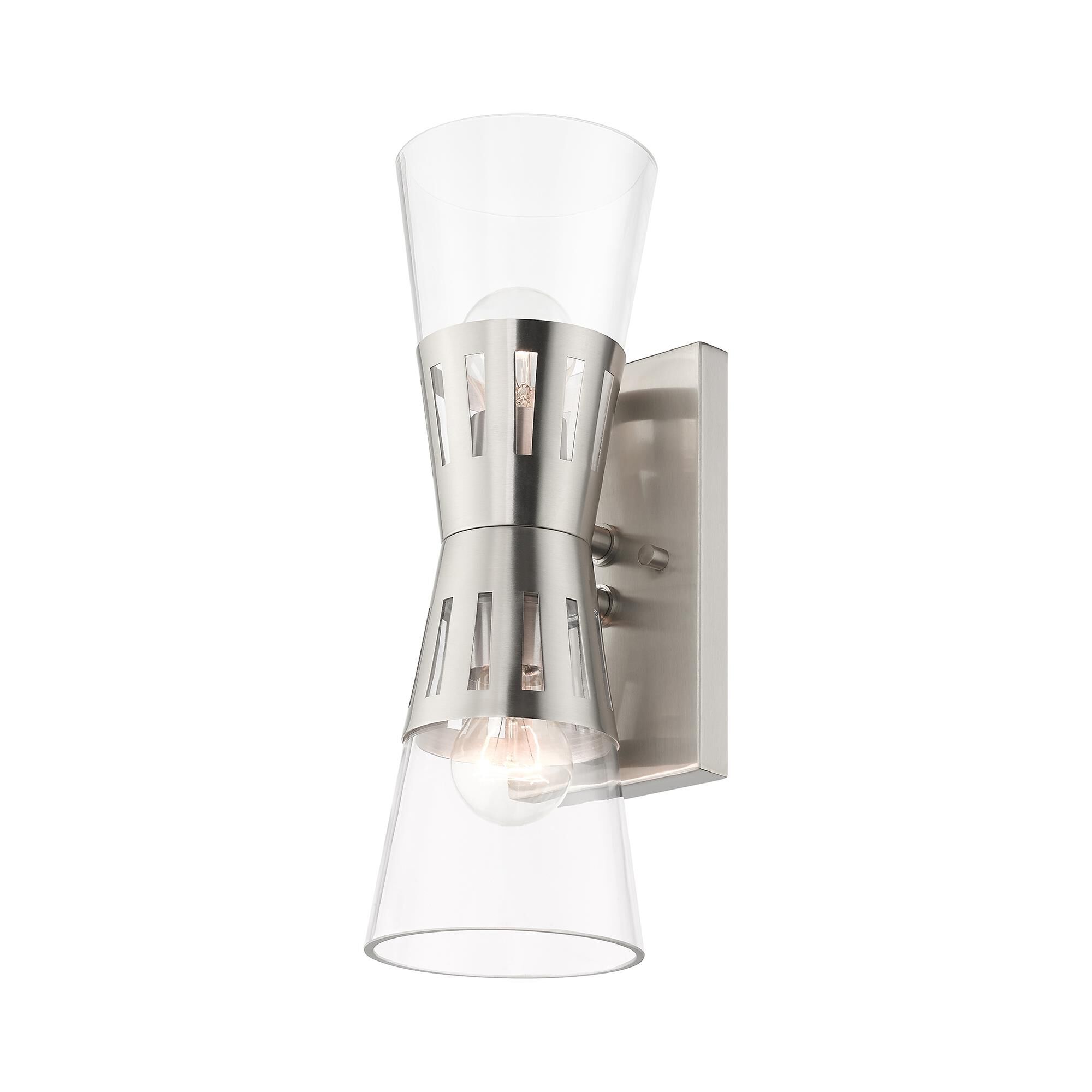 Shown in Brushed Nickel finish and Hand Blown Clear glass