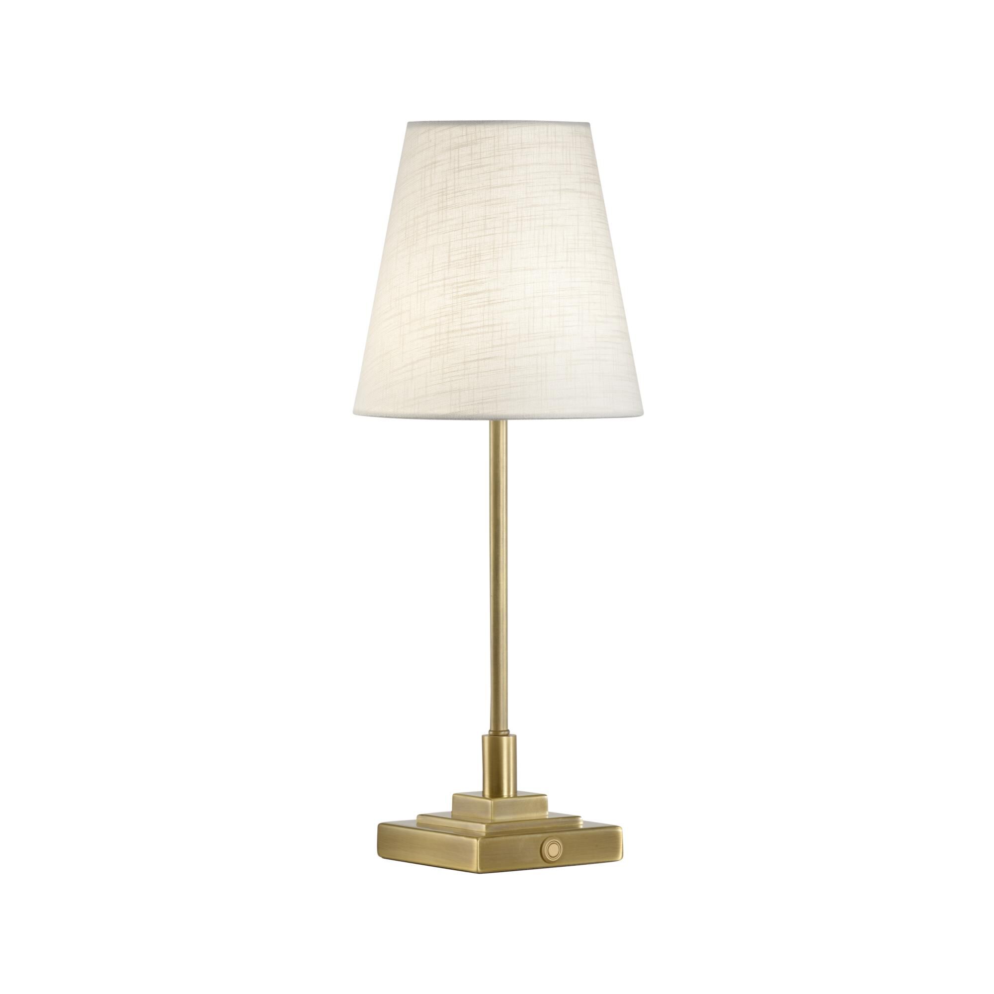 Shown in Gold finish and Linen shade