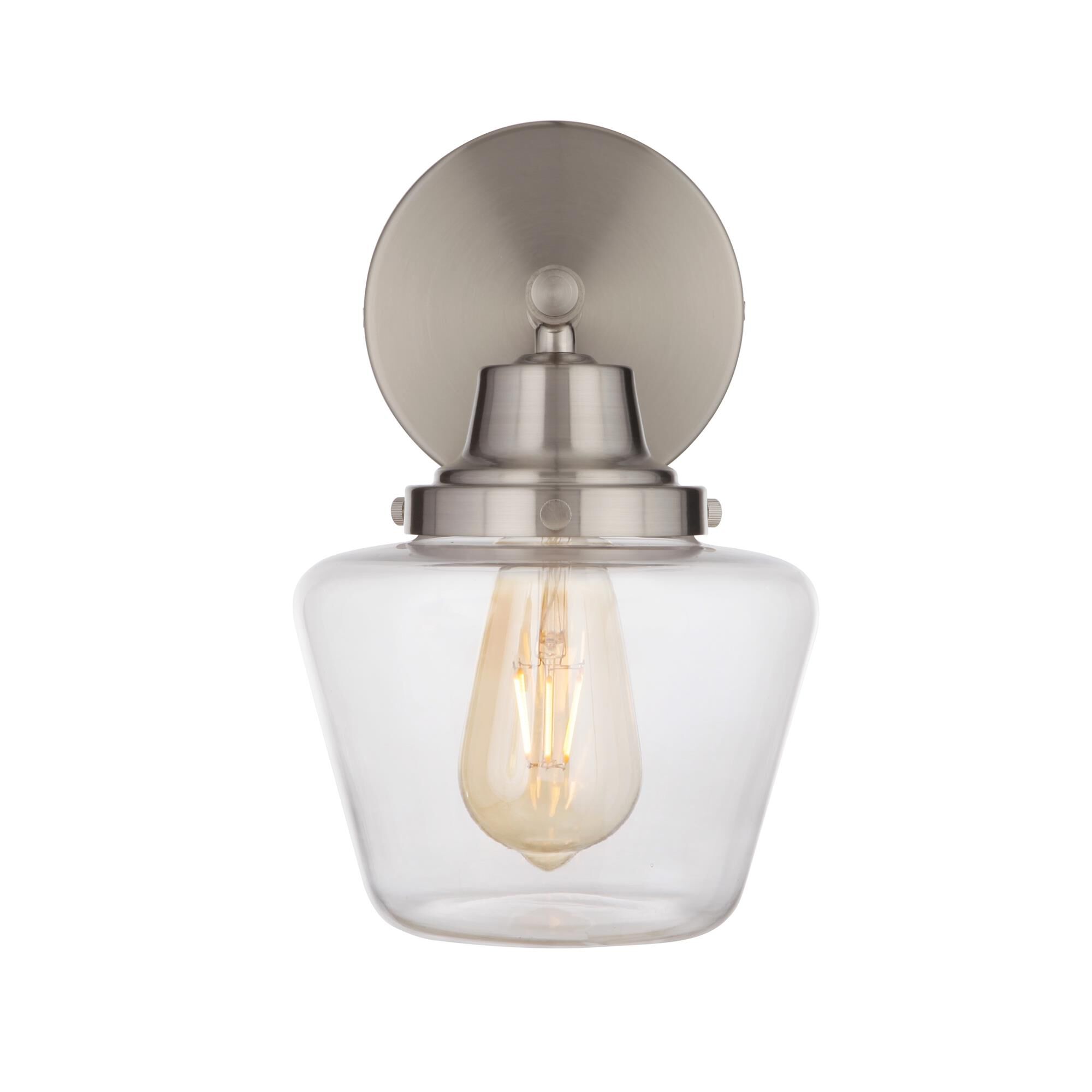 Shown in Brushed Polished Nickel finish and Clear glass and Glass shade