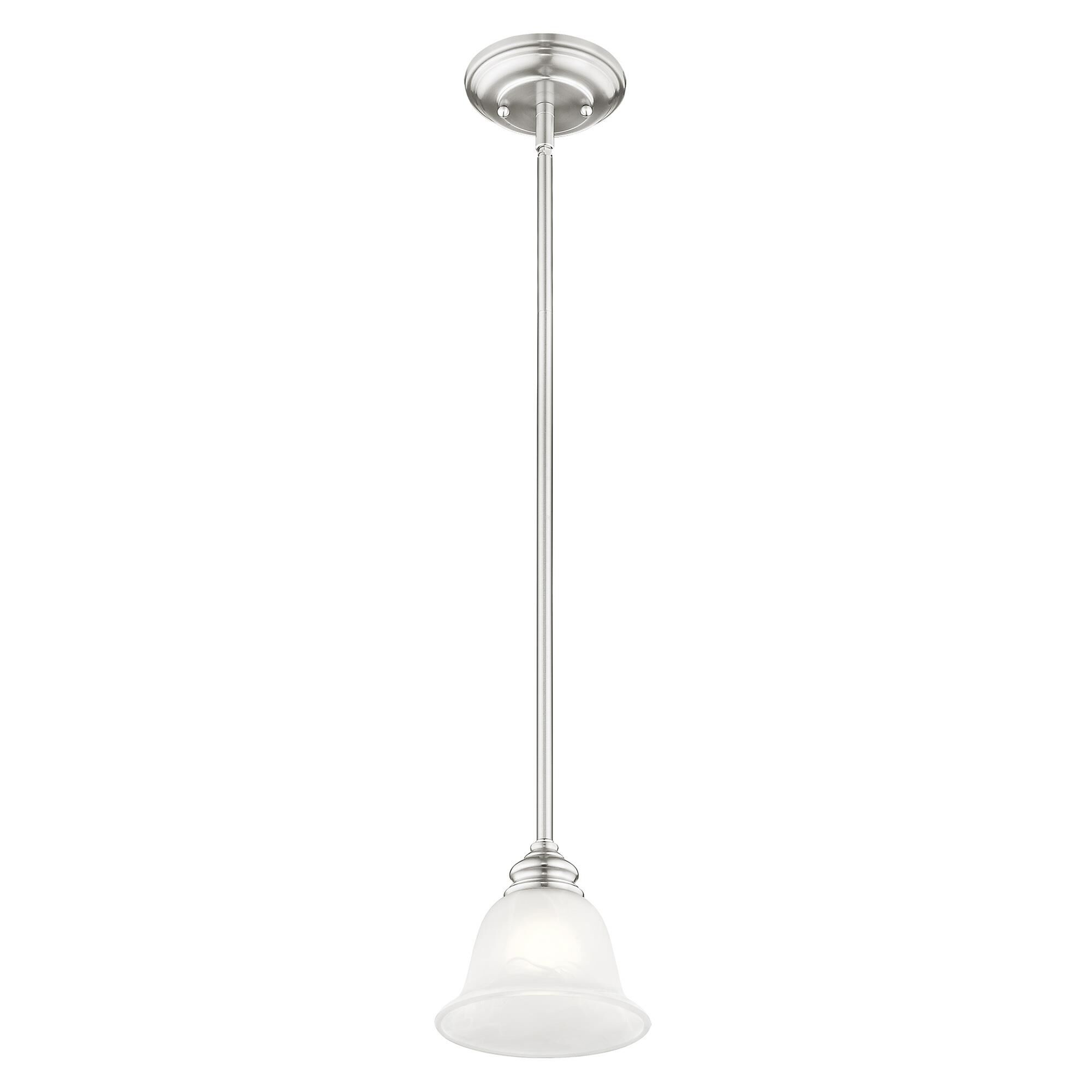 Shown in Brushed Nickel finish and White Alabaster glass