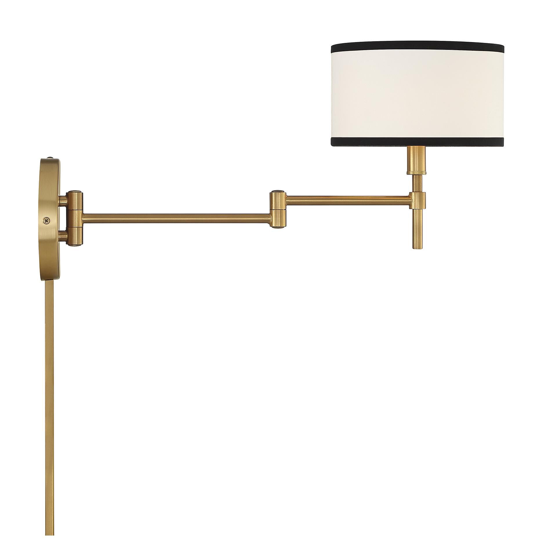 Shown in Natural Brass finish and White Fabric shade