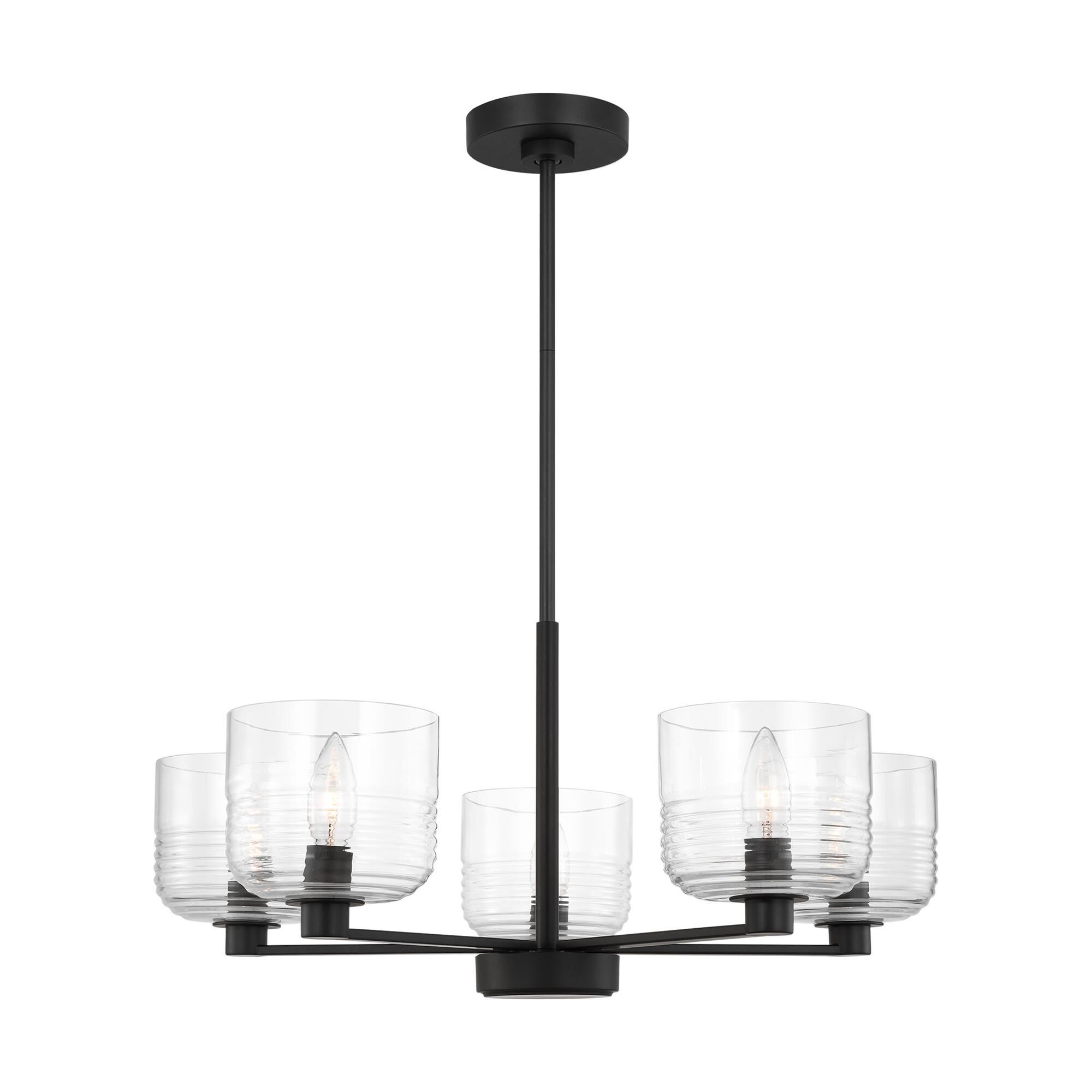 Shown in Midnight Black finish and Clear Ribbed glass