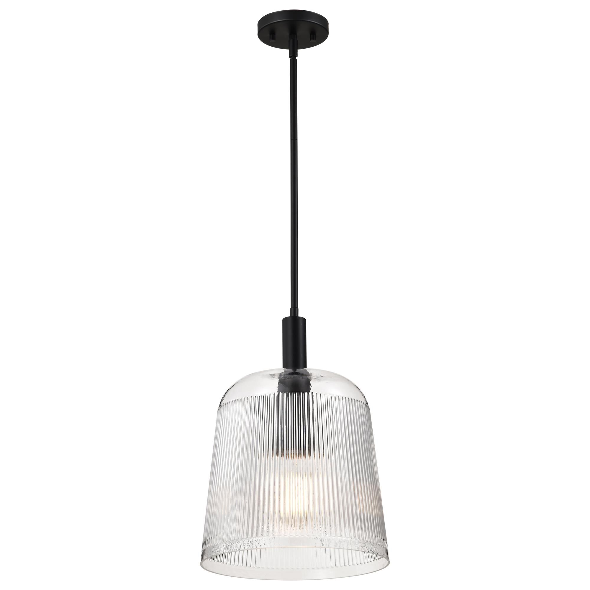 Shown in Matte Black finish and Clear Ribbed glass