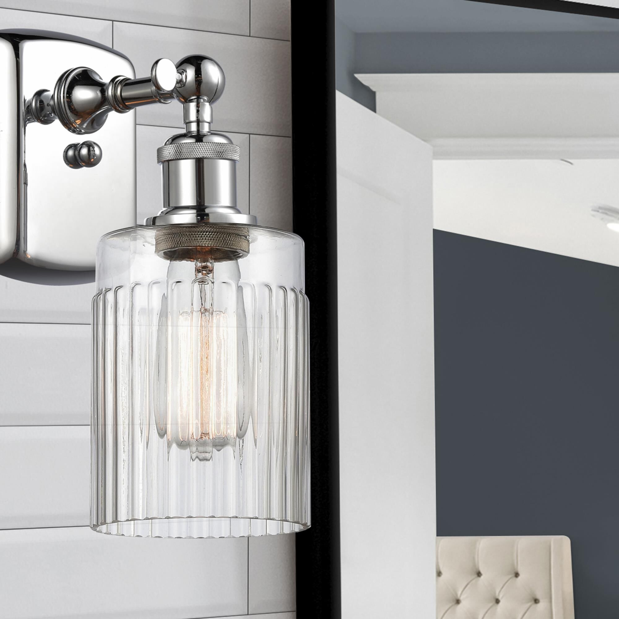Shown in Polished Chrome finish and Drum glass and Glass shade
