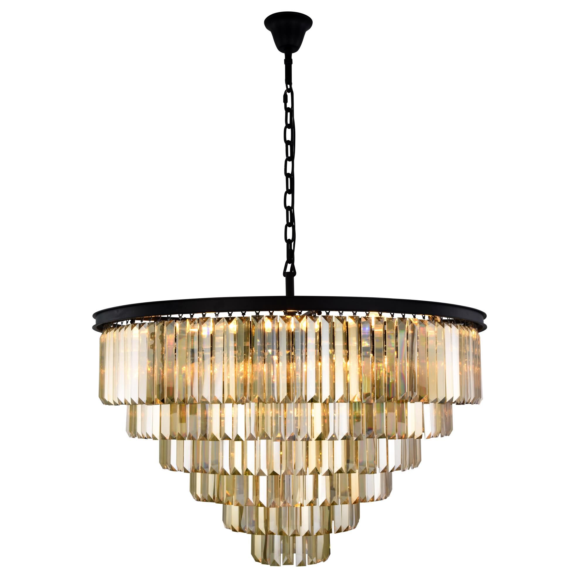 Shown in Matte Black finish and Royal Cut crystal and Golden Teak (Smoky) accent