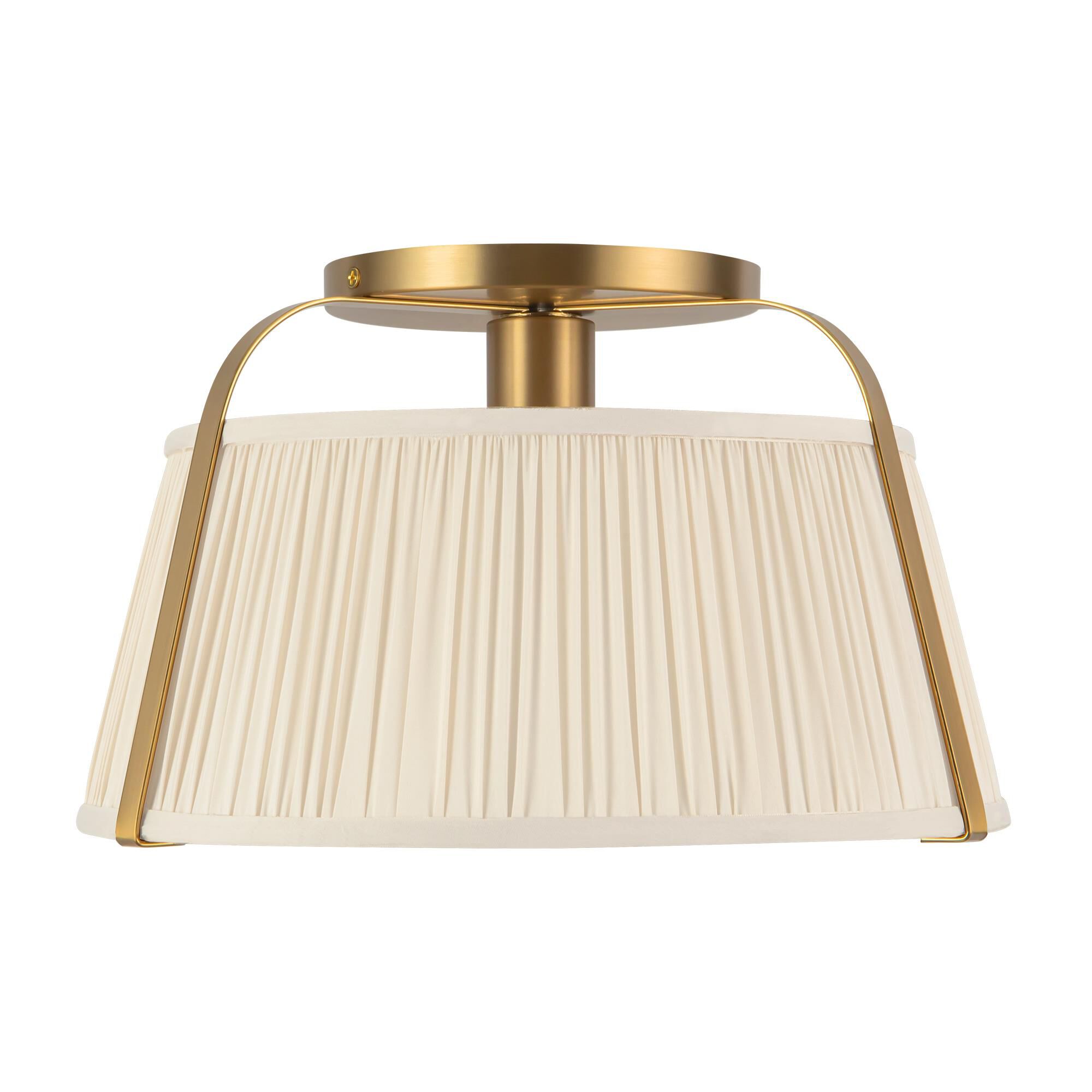 Shown in Brushed Gold finish and Frosted Polycarbonate Diffuser glass and White Linen shade