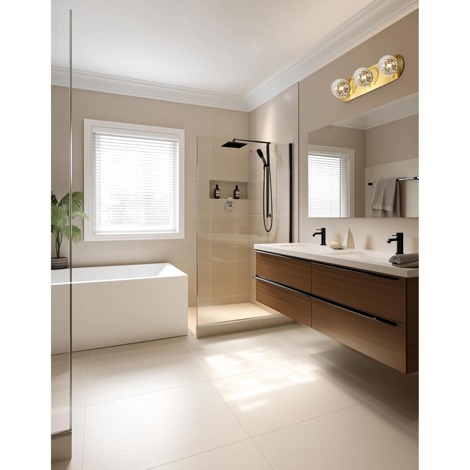 Shown in Aged Brass finish and Clear glass