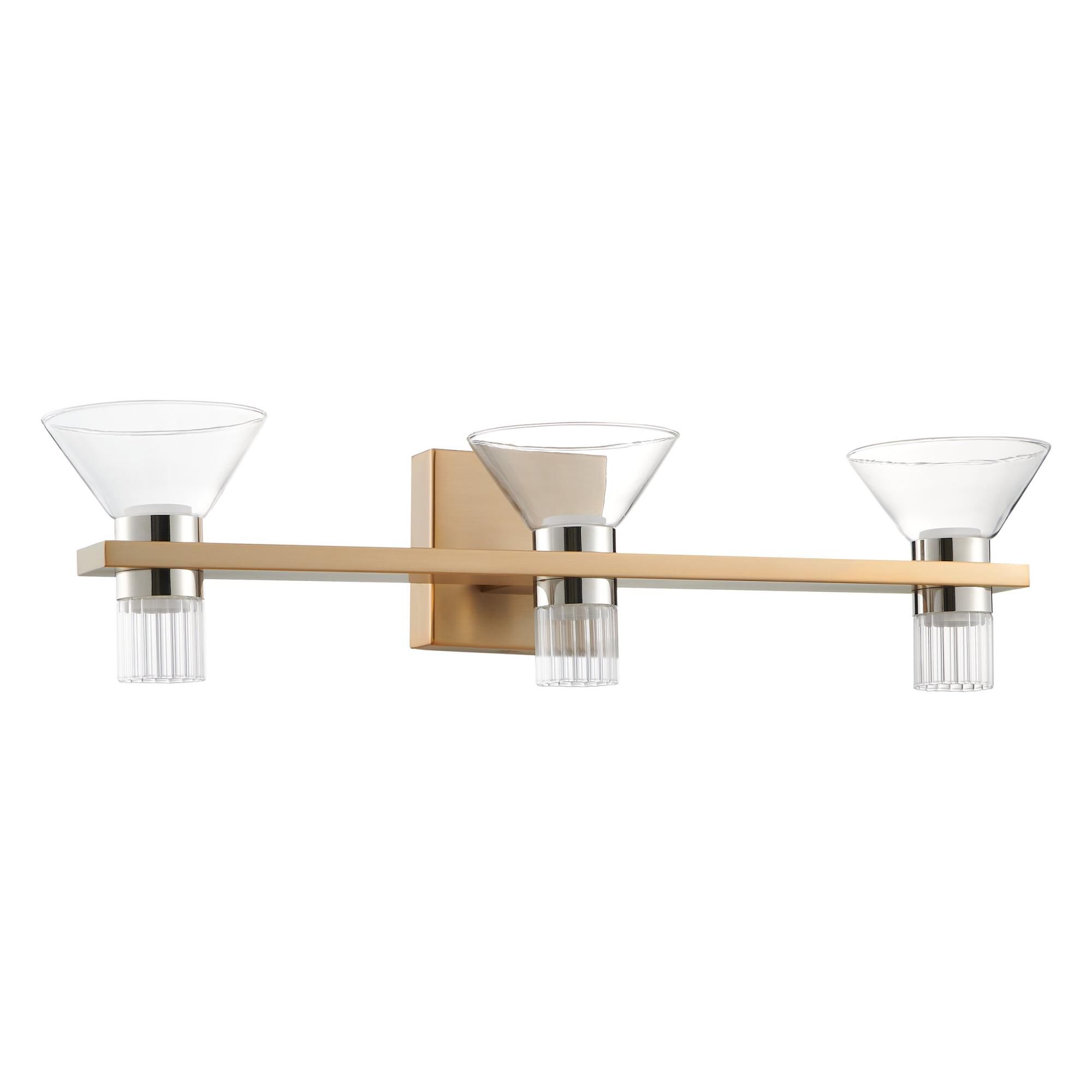 Shown in Champagne Gold finish and Clear, Clear Ribbed glass