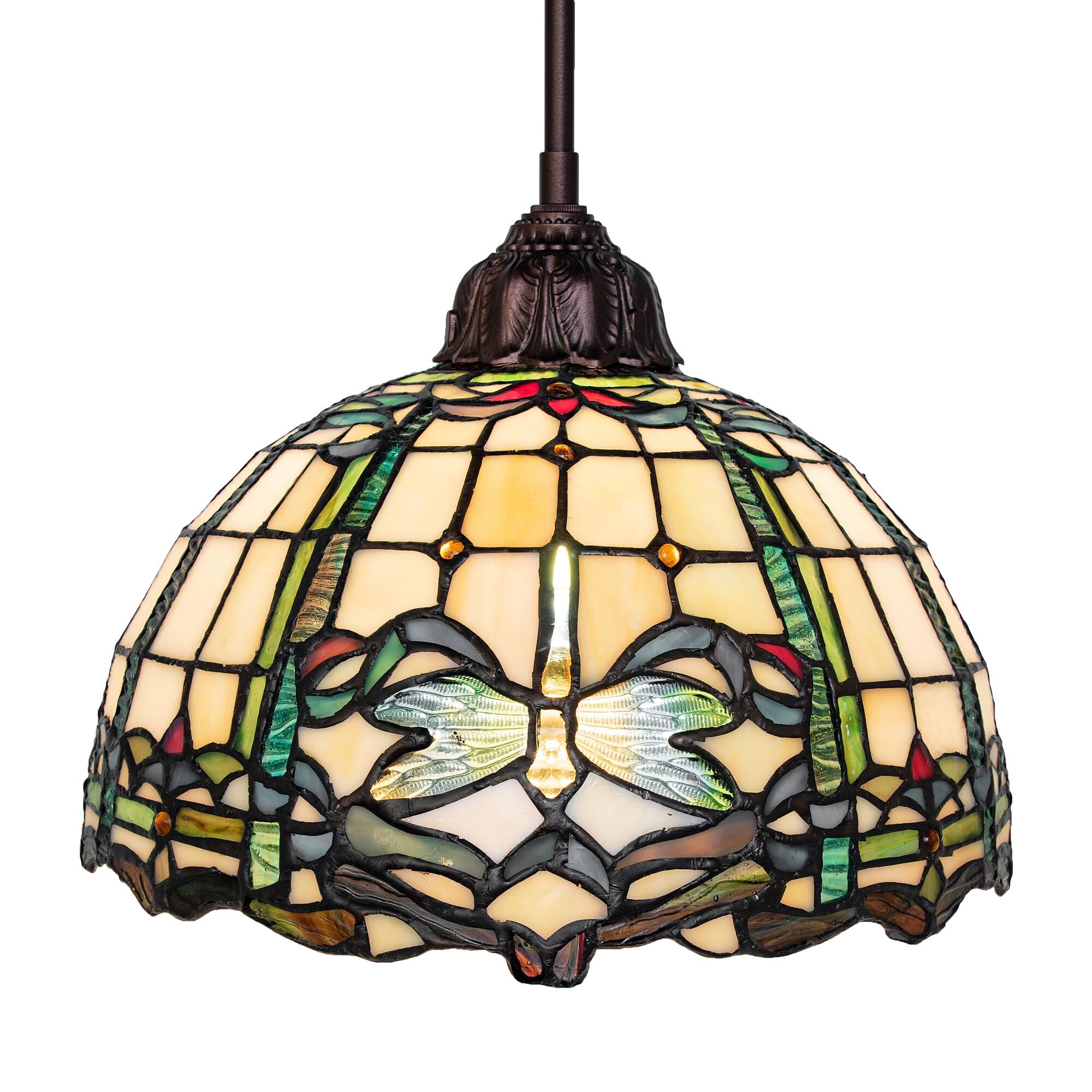 Shown in Mahogany Bronze finish and Ruby;Green;Blue glass