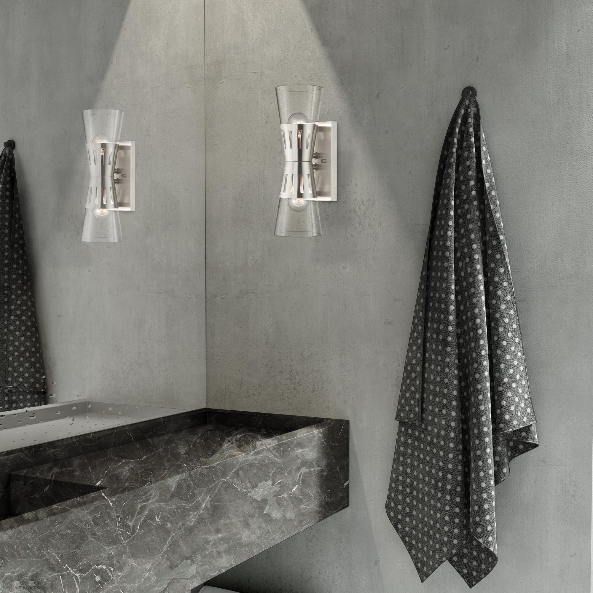 Shown in Brushed Nickel finish and Hand Blown Clear glass