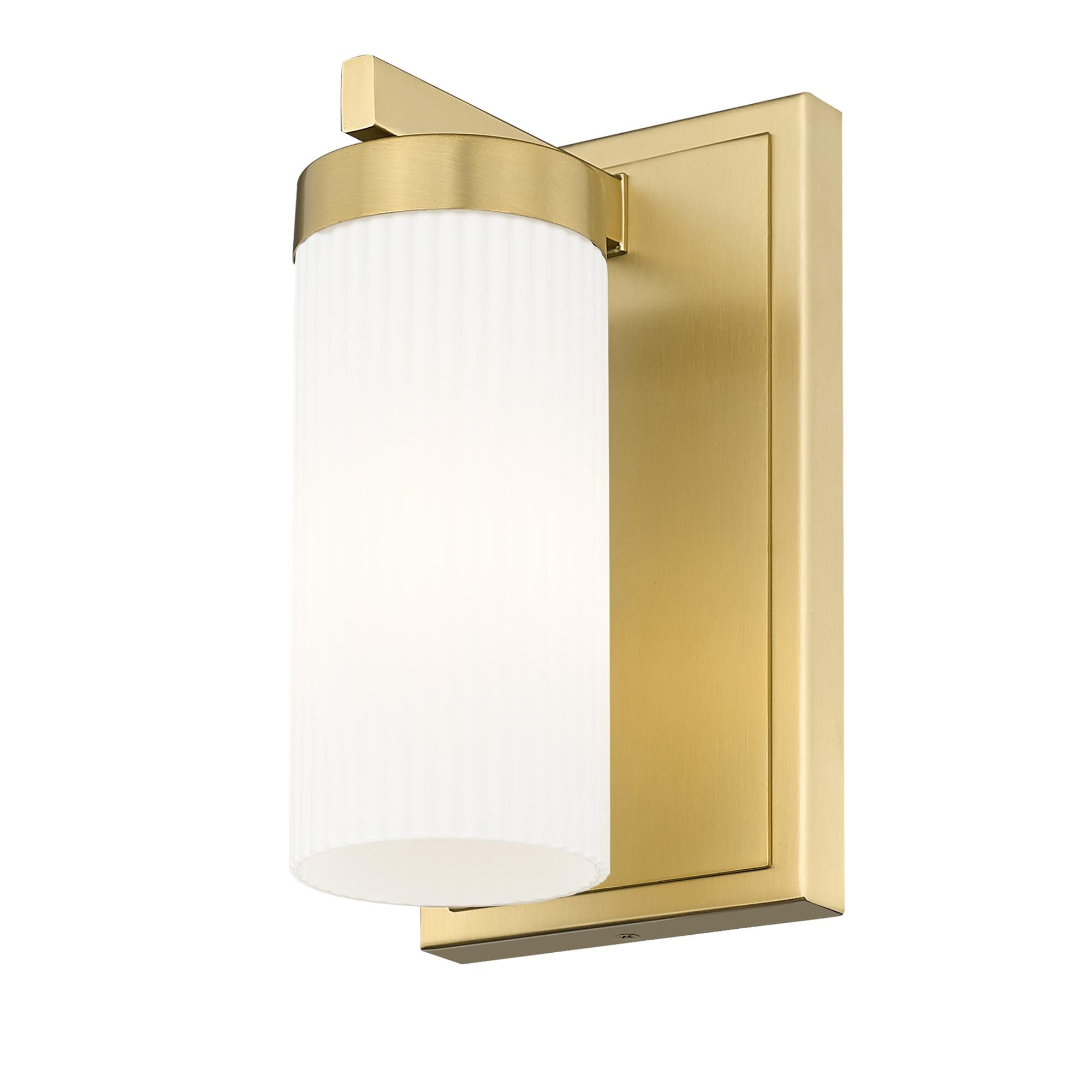 Shown in Modern Gold finish and White glass and White shade