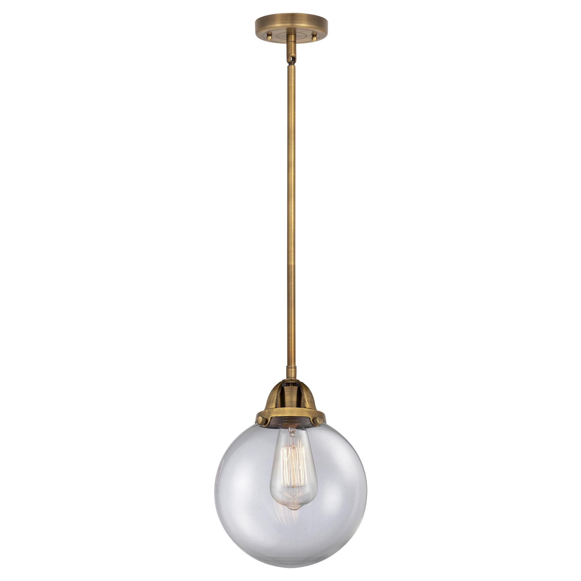 Shown in Brushed Brass finish and Clear Beacon glass and No Shade shade