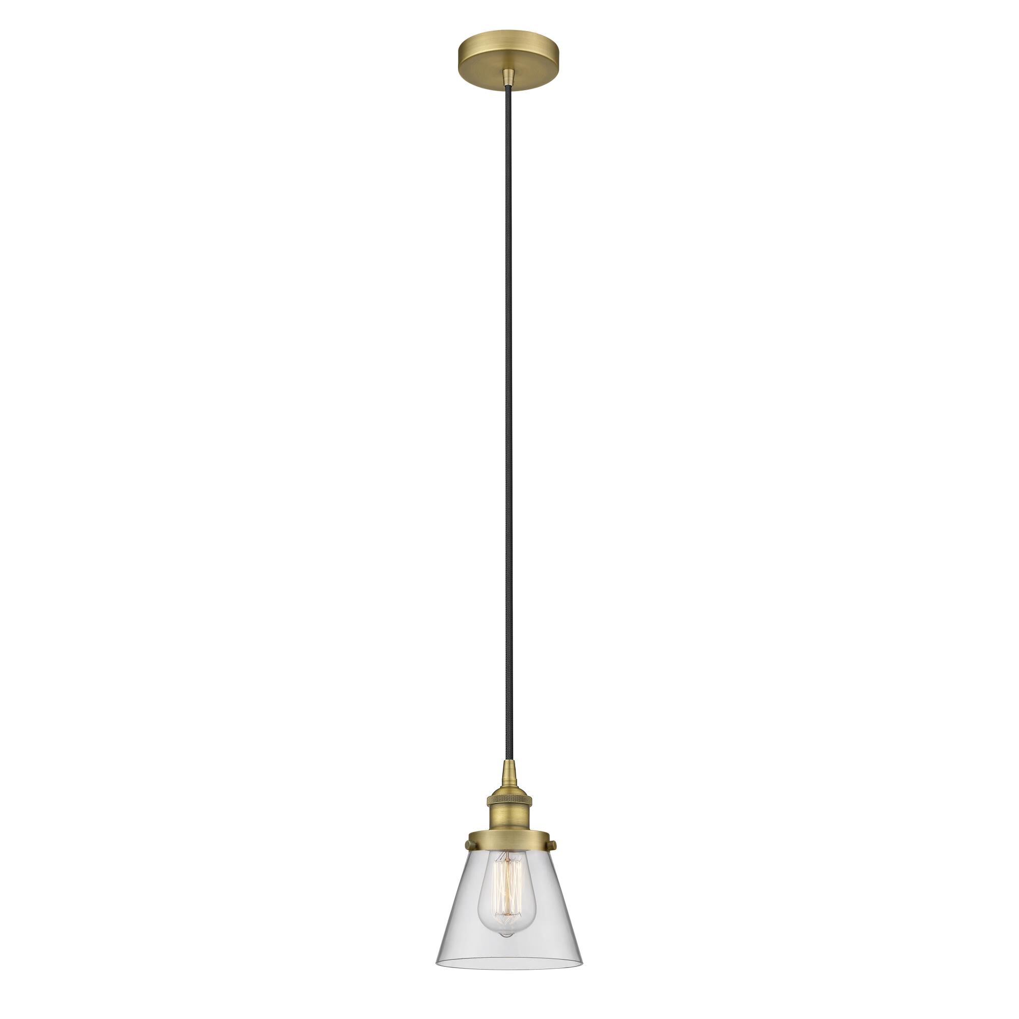 Shown in Brushed Brass finish and Clear Small Cone glass