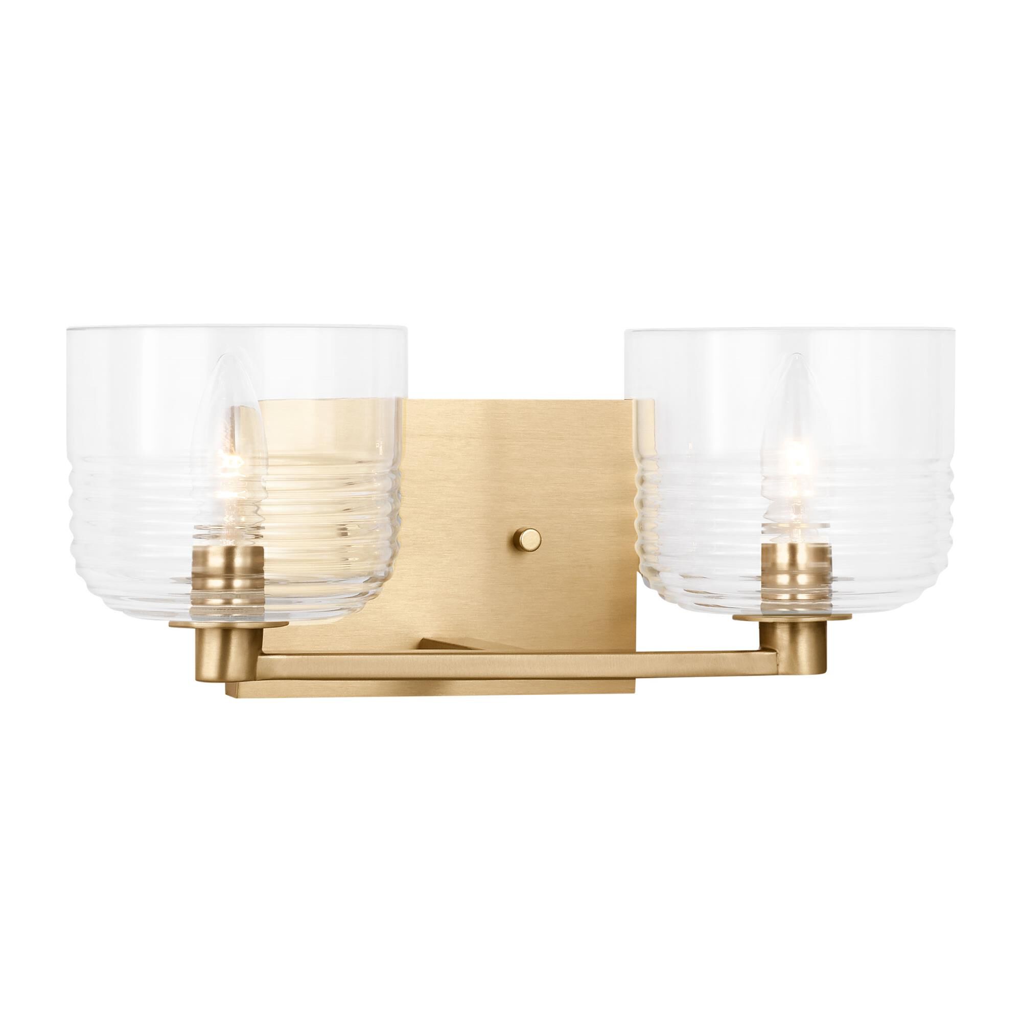 Shown in Satin Brass finish and Clear Ribbed glass