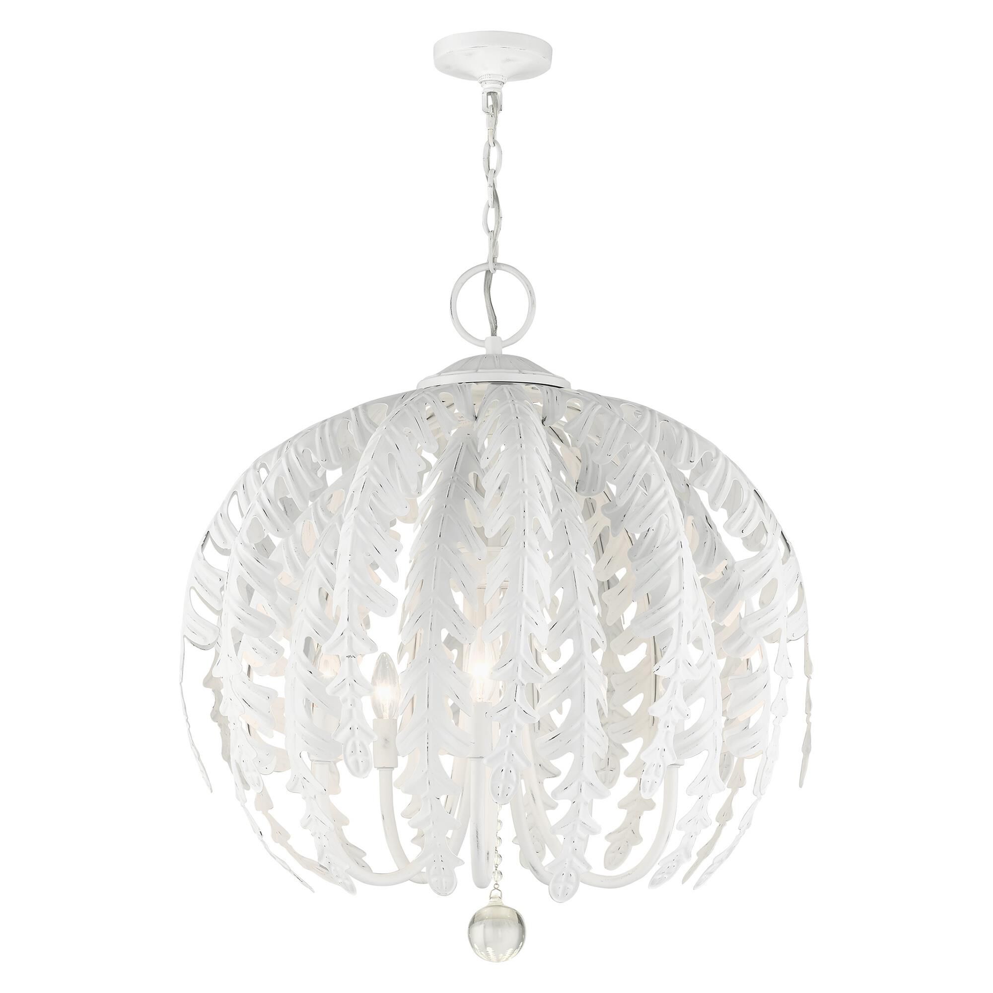 Shown in Antique White finish and Clear Crystal Ball glass and Antique White Metal shade