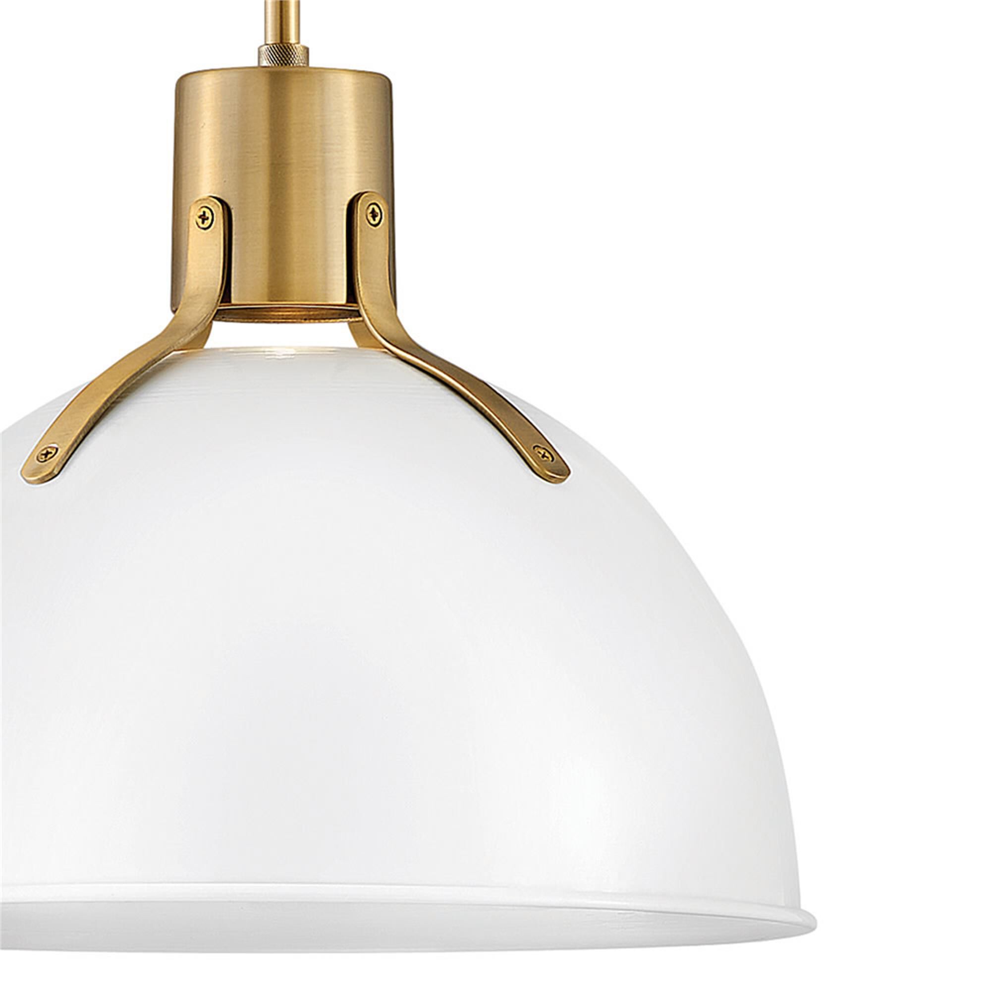 Shown in Polished White finish and Metal shade and Lacquered Brass accent