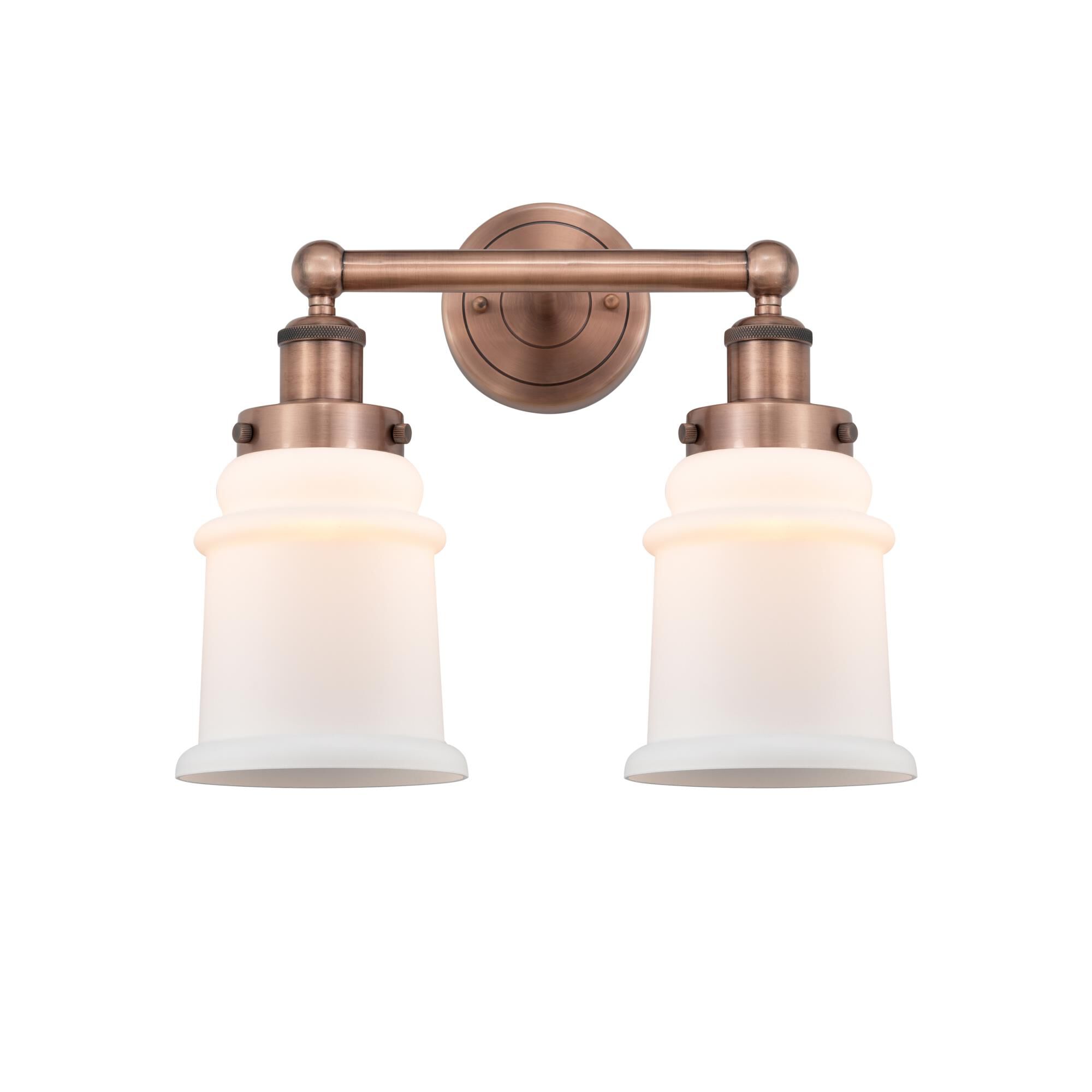 Shown in Antique Copper finish and Matte White glass