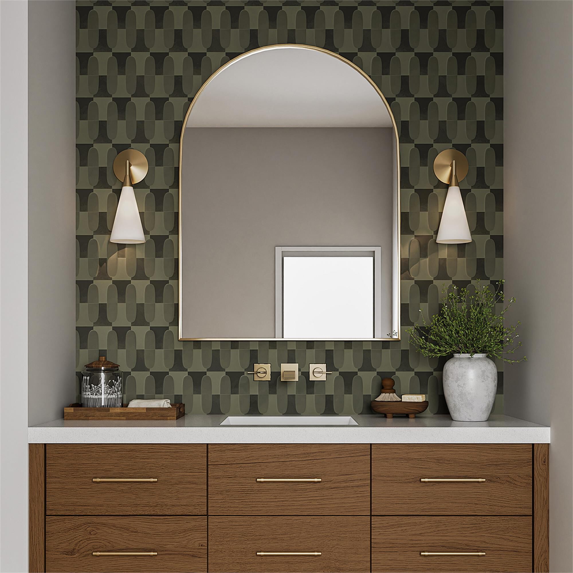 Shown in Matte Brass finish and Soft White glass