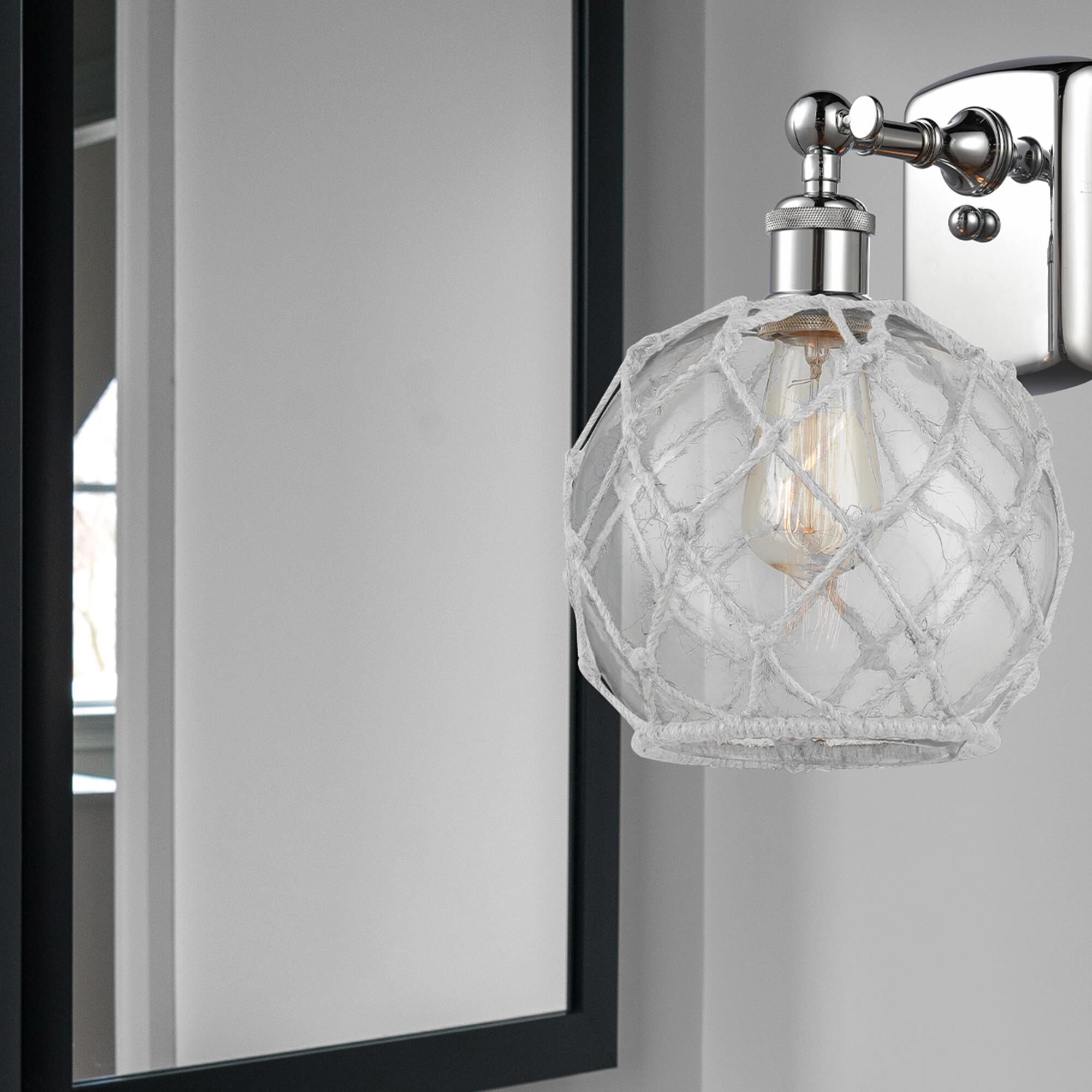 Shown in Polished Chrome finish and Clear With White Rope glass