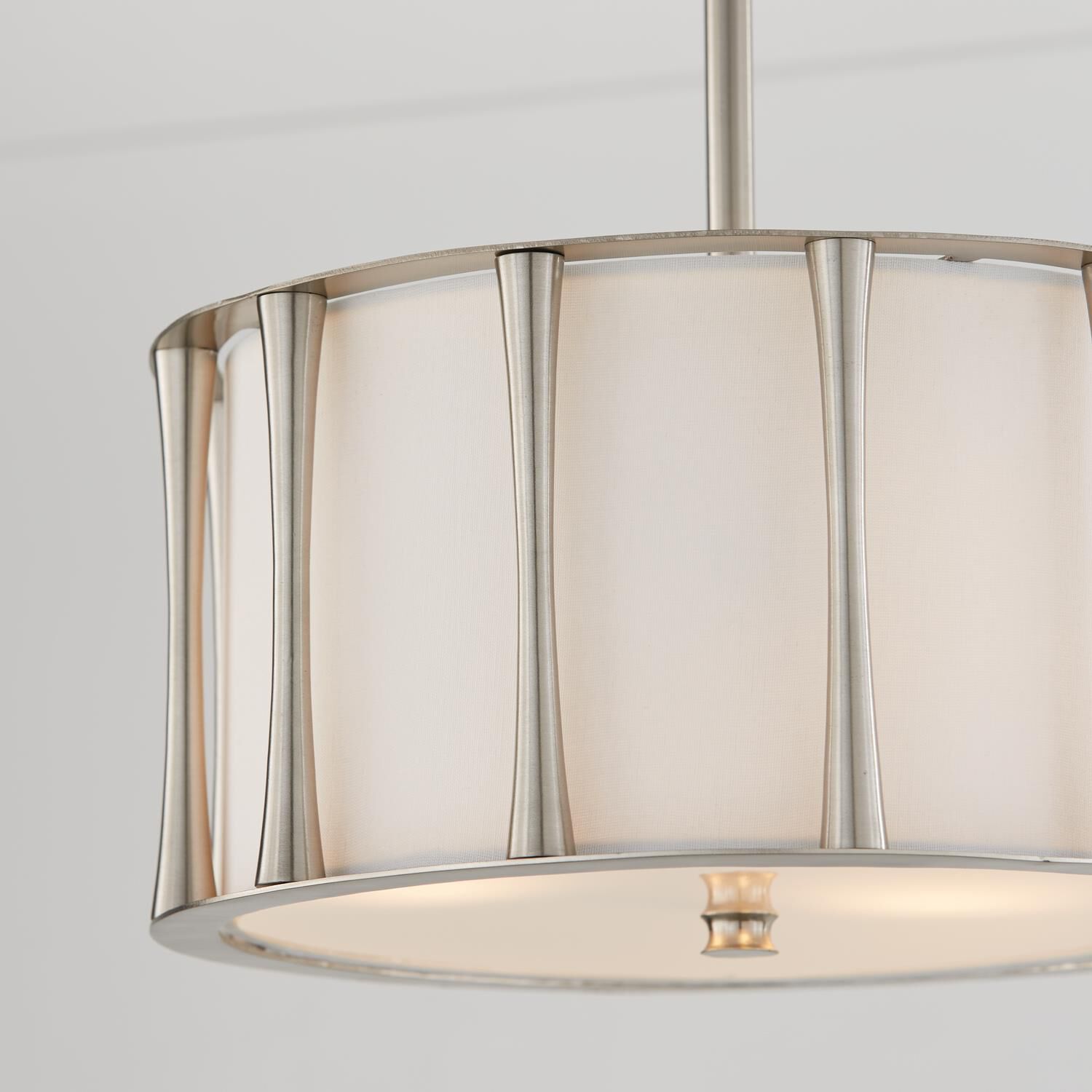 Shown in Brushed Nickel with Frosted Acrylic Diffuser finish and White Fabric shade