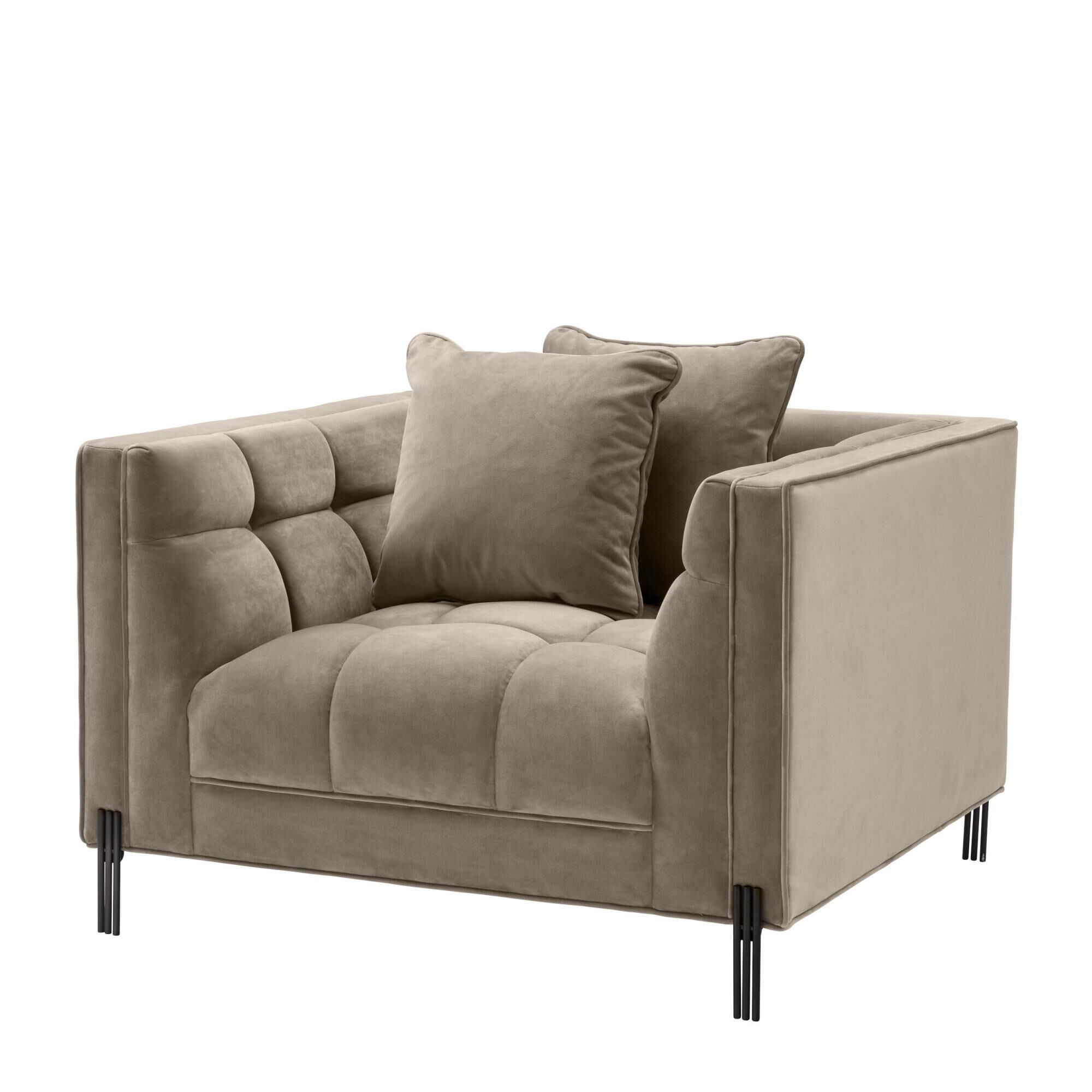 Shown in Savona Greige Velvet | Black Finish Legs finish