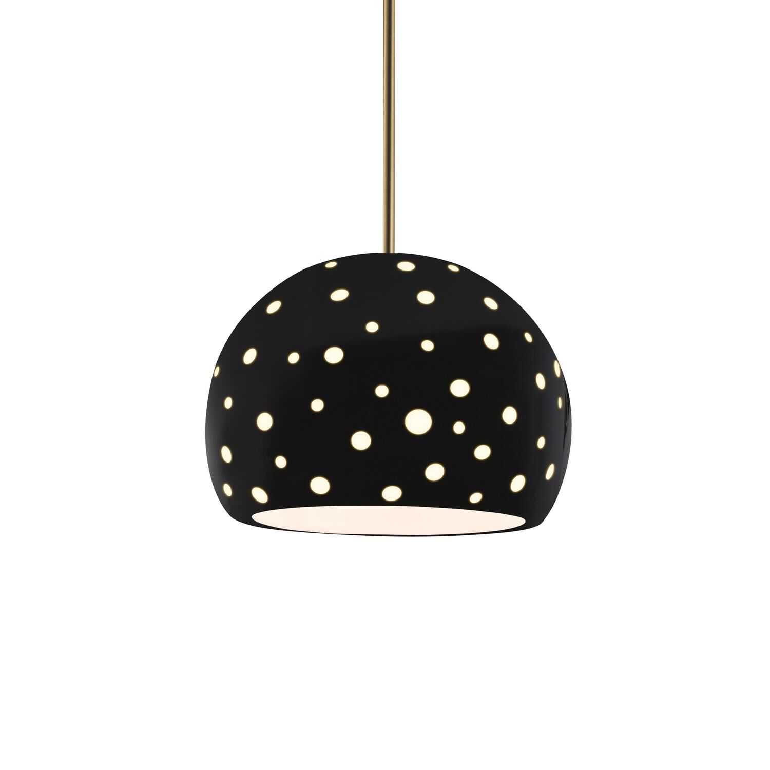 Shown in Antique Brass finish and Gloss Black shade