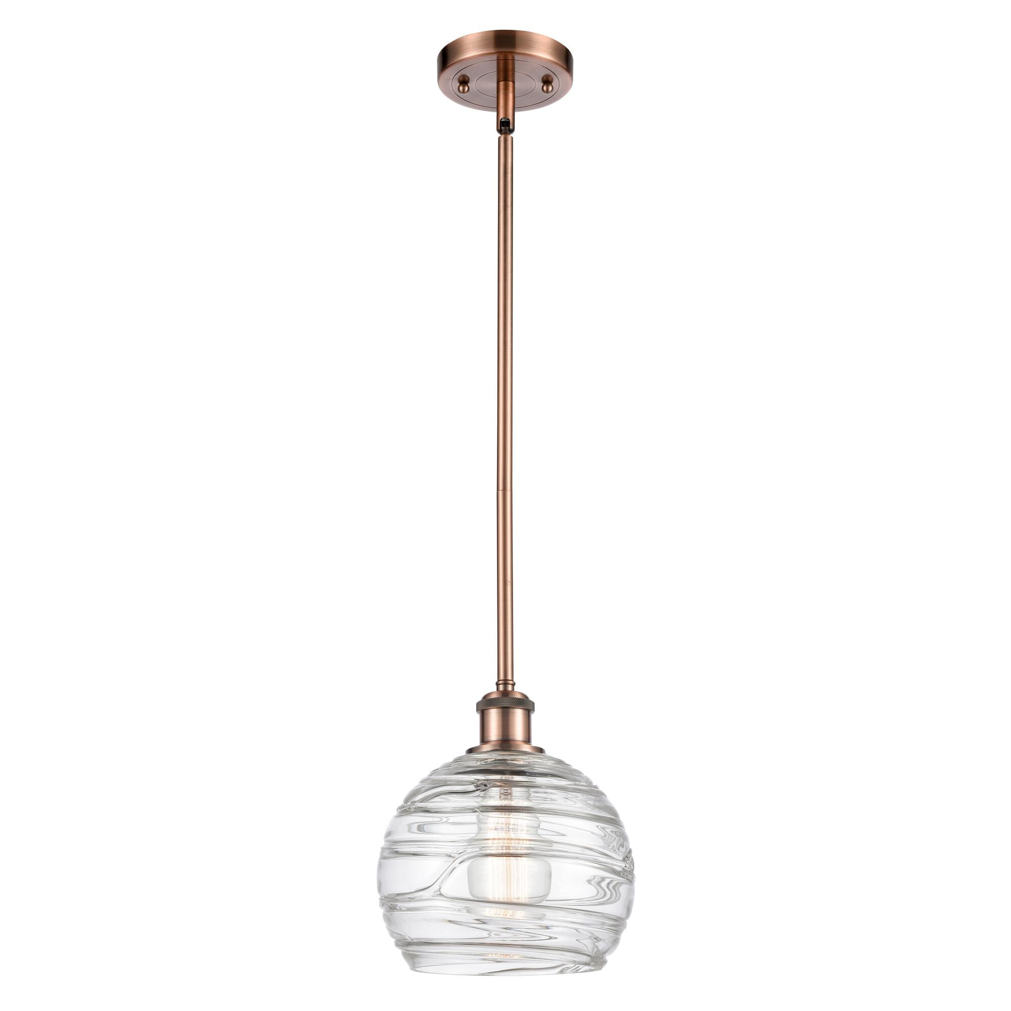 Shown in Antique Copper finish and Sphere glass and Glass shade