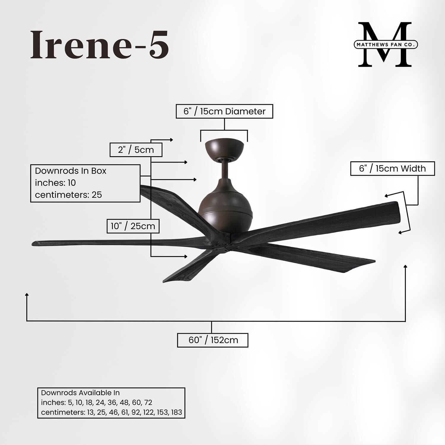 Irene 60 Inch 5 Blade Ceiling Fan by Matthews Fan Company
