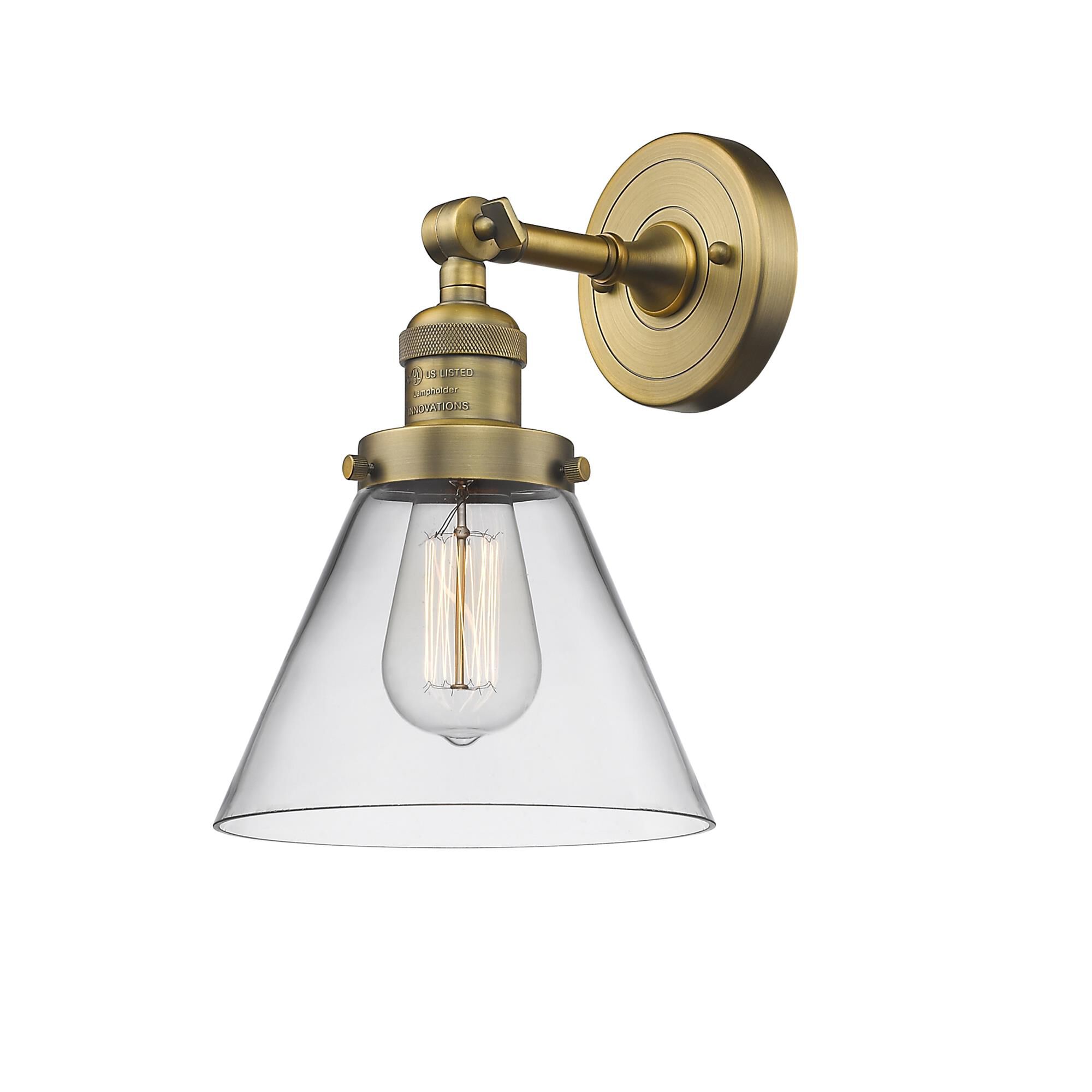 Shown in Brushed Brass finish and Clear glass