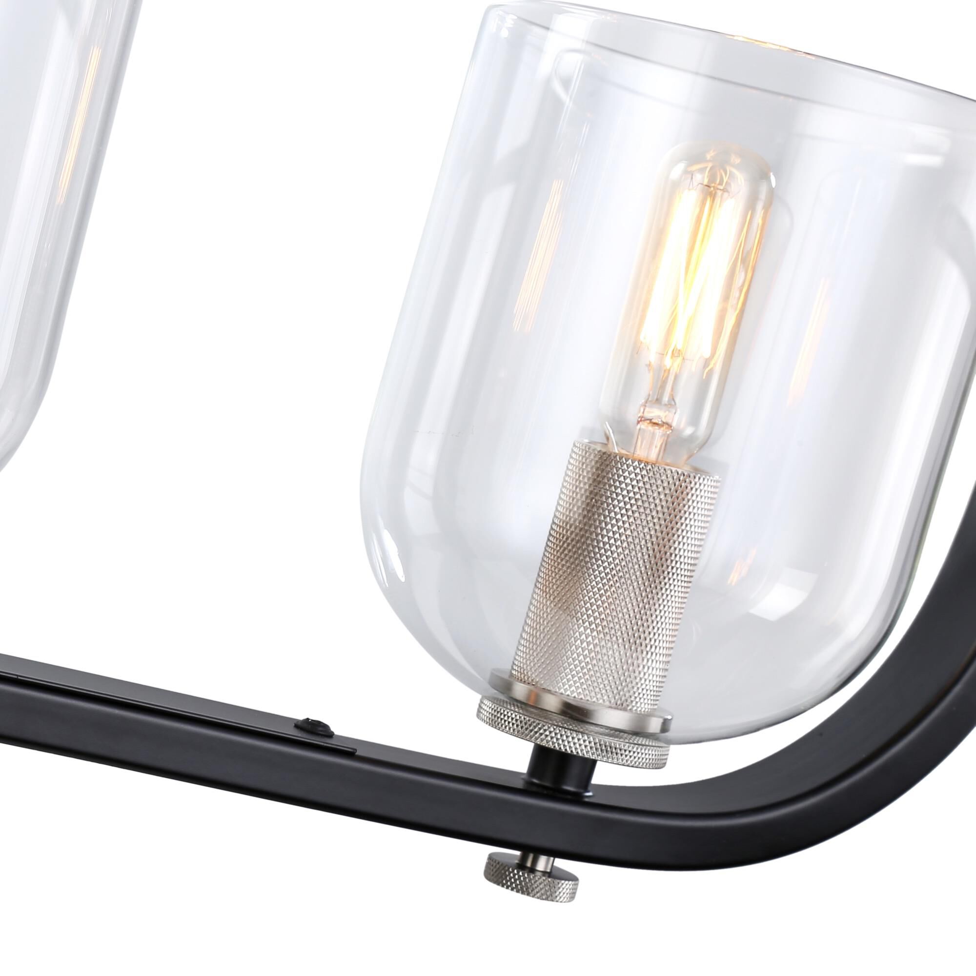 Shown in Black & Nickel finish and Glass shade