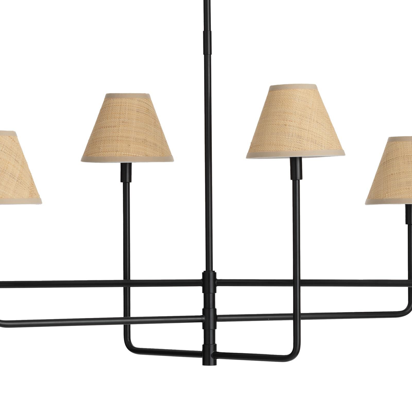 Shown in Blackened Brass finish and Rattan shade