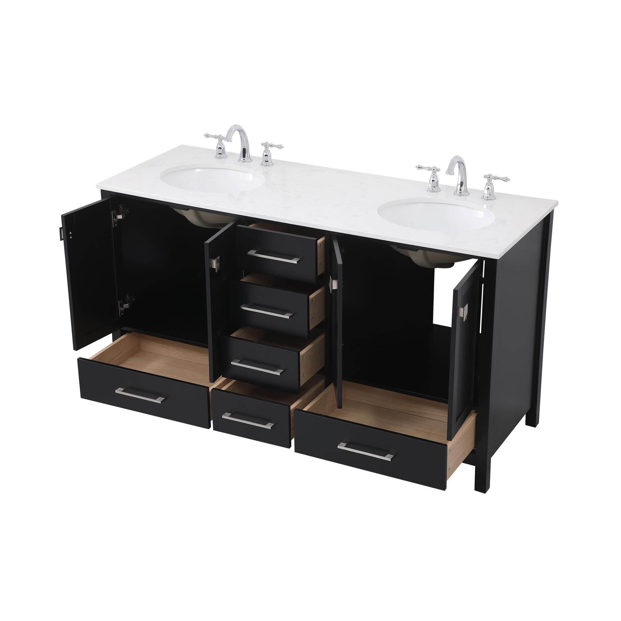 Shown in Black And Brushed Nickel With Calacatta Quartz finish