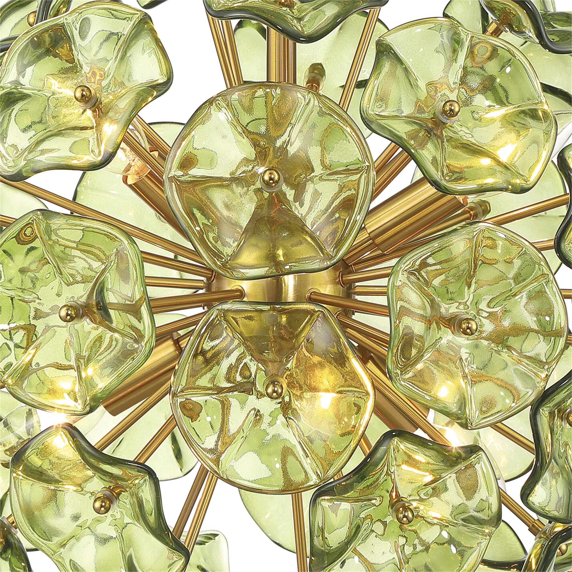 Shown in Aged Brass finish and Floral Glass Petals crystal
