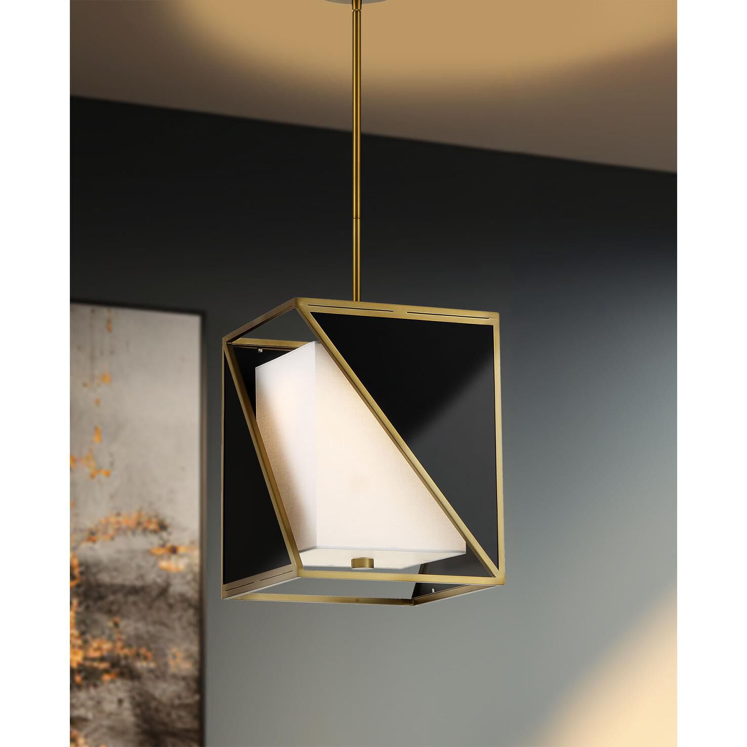 Shown in Coal and Soft Brass finish and White Linen shade